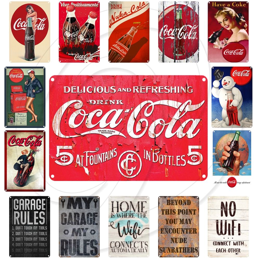 Hot Sale Coca Cola Retro Plates Wallpaper Home Bar Club Restaurant Supermarket Decor Tin Sign