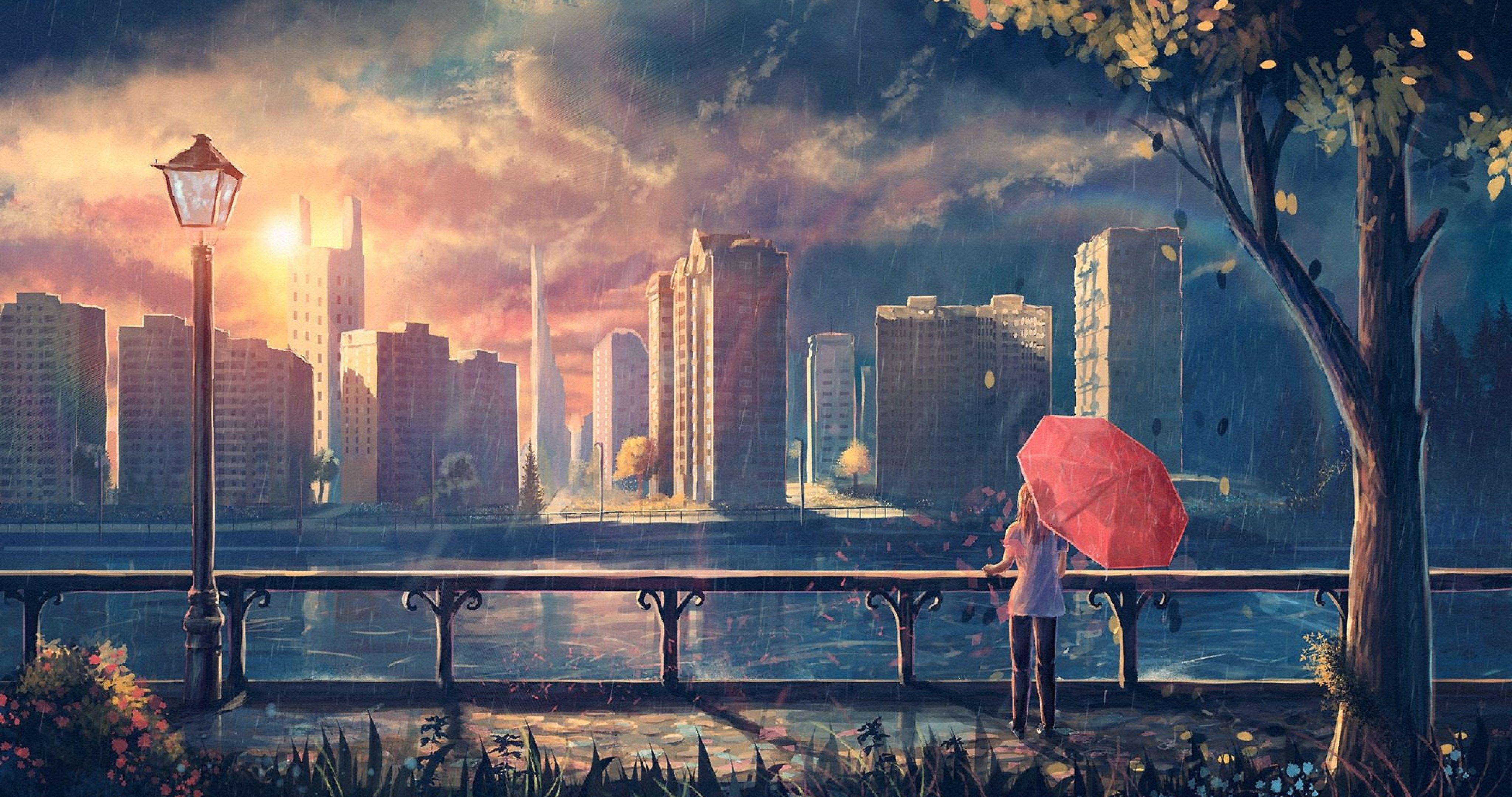 Anime Background City Night Wallpaper 4K