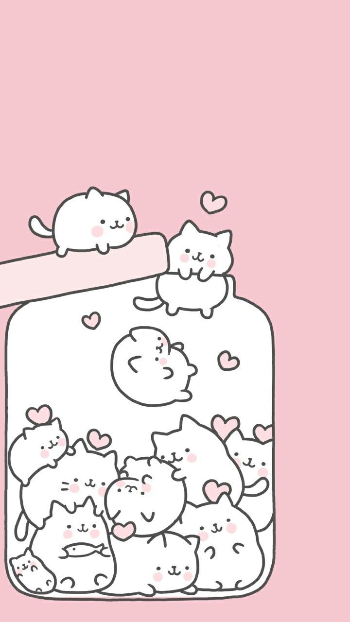 animals, art, background, beautiful, beauty, cartoon, cats, cute animals, cute art, design, drawing, hearts, illustration, kawaii, kitten, kitty, pastel, sweets, wallpaper, we heart it, white, background, kawaii food, pink background, beautiful art