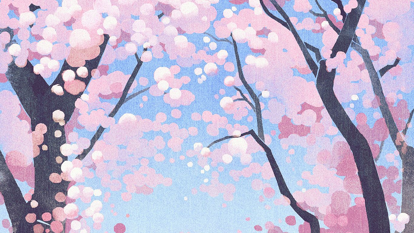 Cute Siba Dog Animal Spring Illustration Art Pink Wallpaper