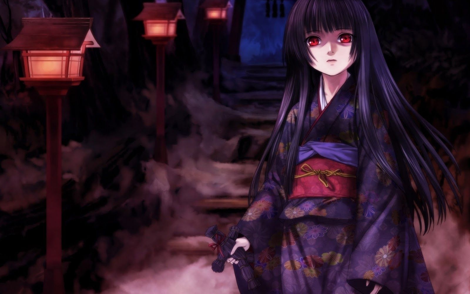 Download Animation Wallpaper Girl Kimono Anime Horror Walk Evening Wallpaper HD