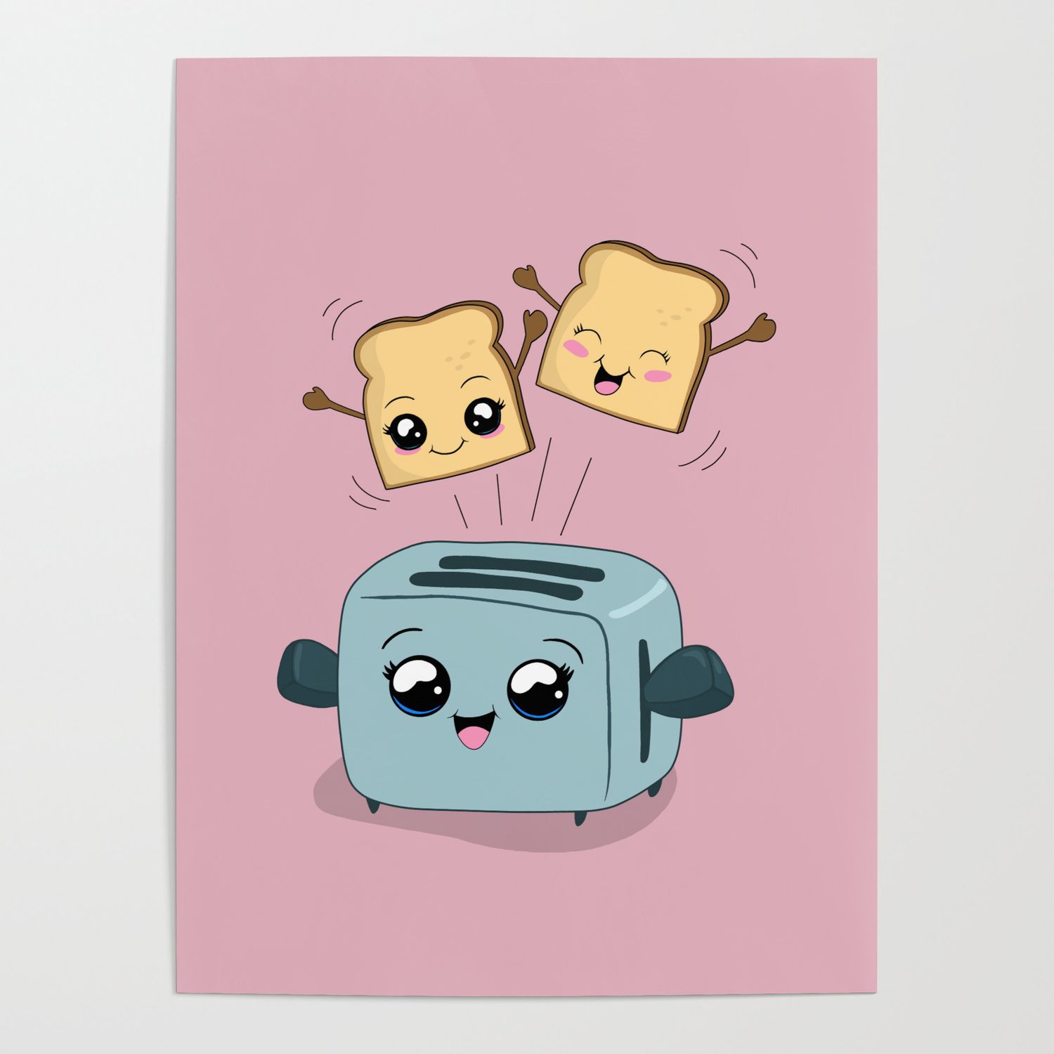 Cute Kawaii Toast and Toaster Poster
