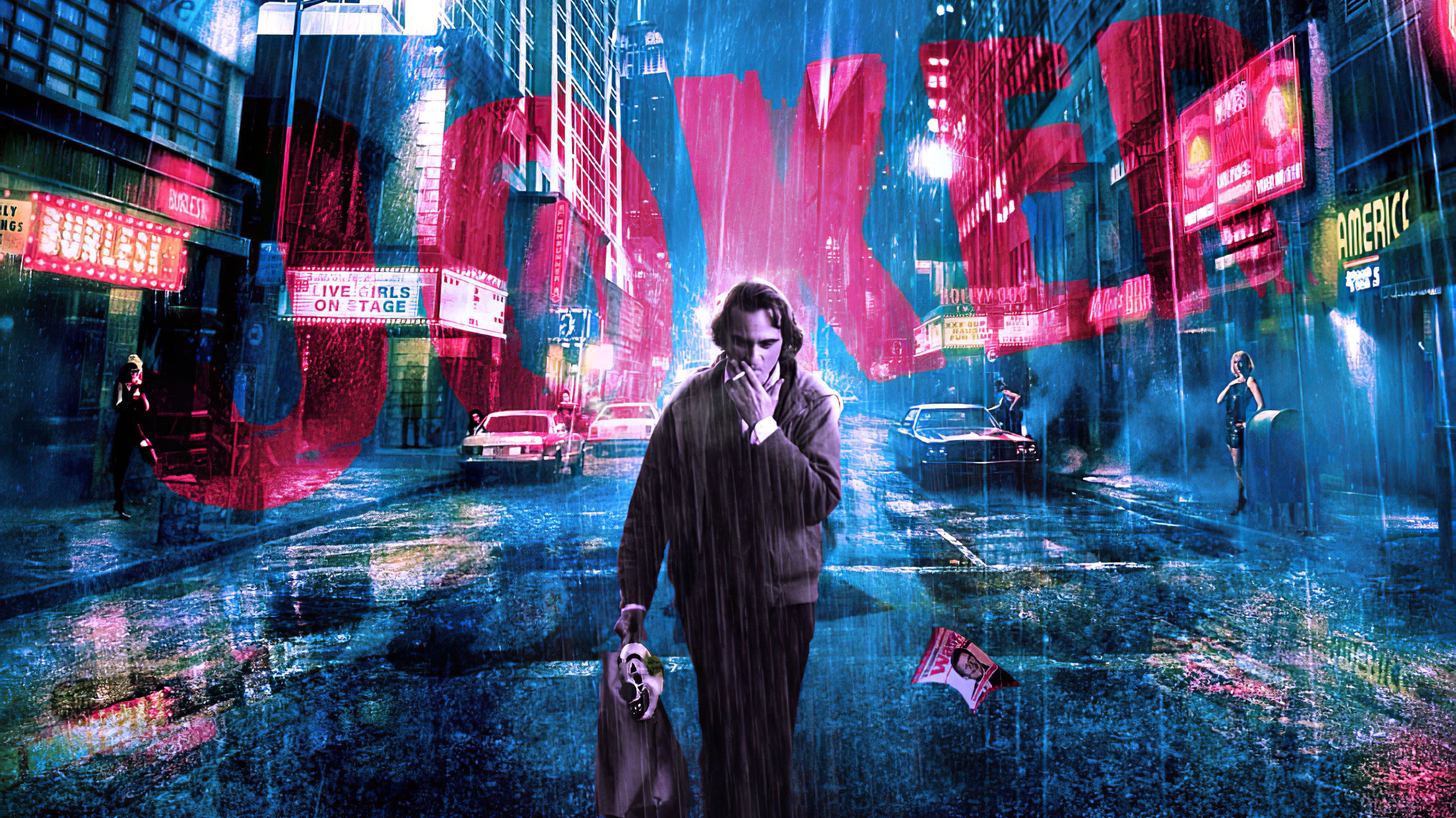 Joaquin Phoenix Joker Smoking City Street Artwork 4K, 5K, 8K, Desktop & Mobile Background Wallpaper