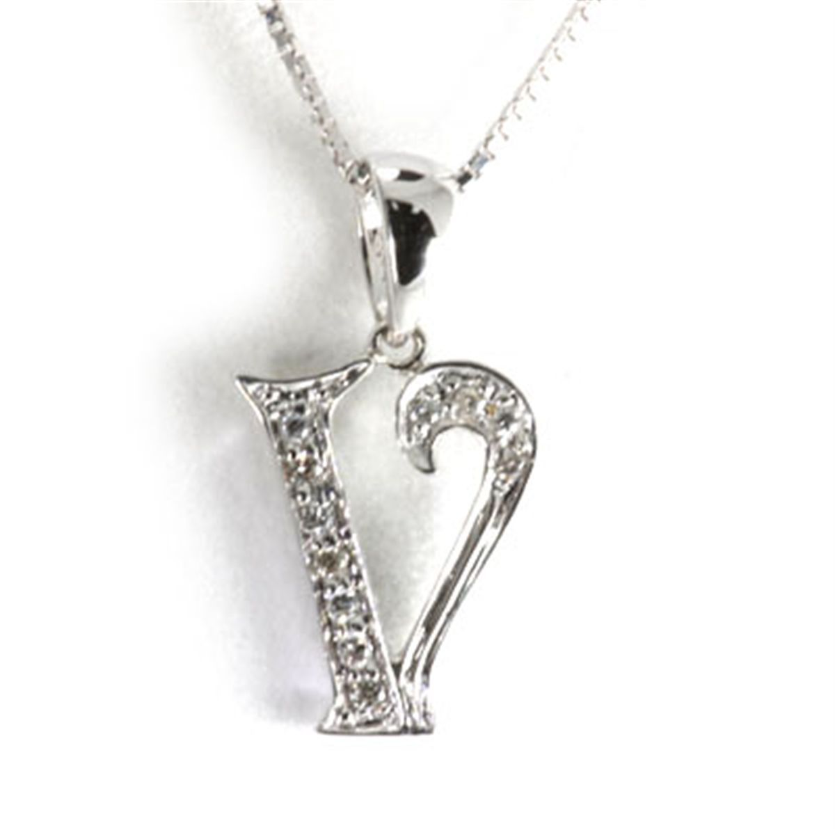 Genuine 0.06 Ctw Alphabet Initial Letter V Diamond Necklace 16 14kt Gold White