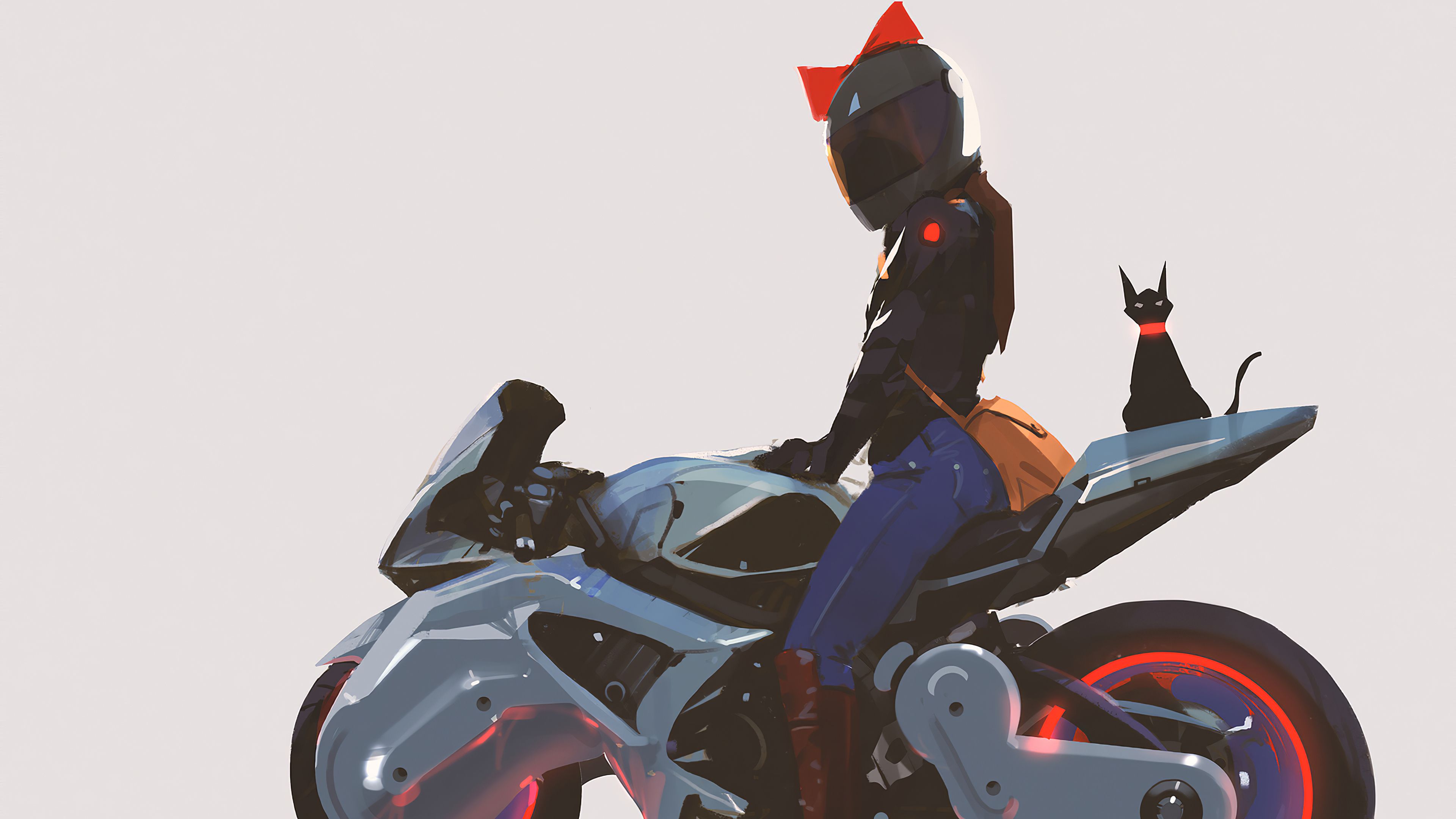 Biker Girl With Cat Behind 4k, HD Artist, 4k Wallpaper, Image, Background, Photo and Picture