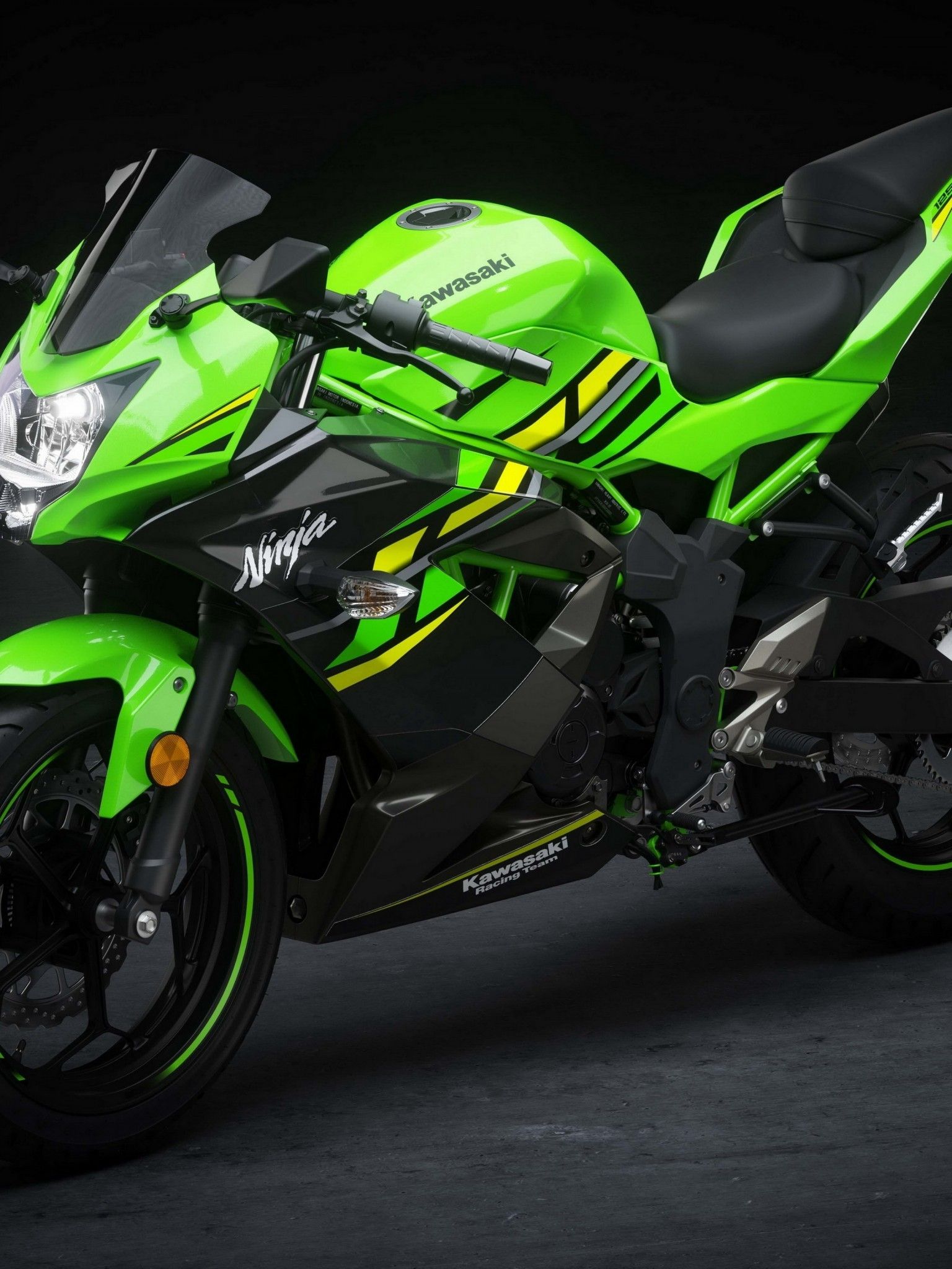 Download 1536x2048 Kawasaki Ninja, Green, Sport Motorcycle Wallpaper for Apple iPad Mini, Apple IPad 3, 4