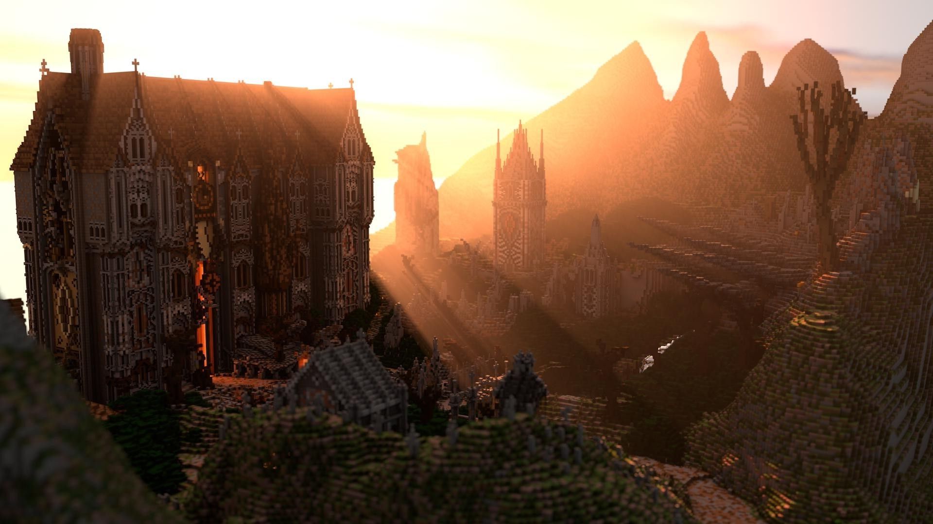 Minecraft, Render, Screenshots, Mansions, Sunset Wallpaper HD / Desktop and Mobile Background