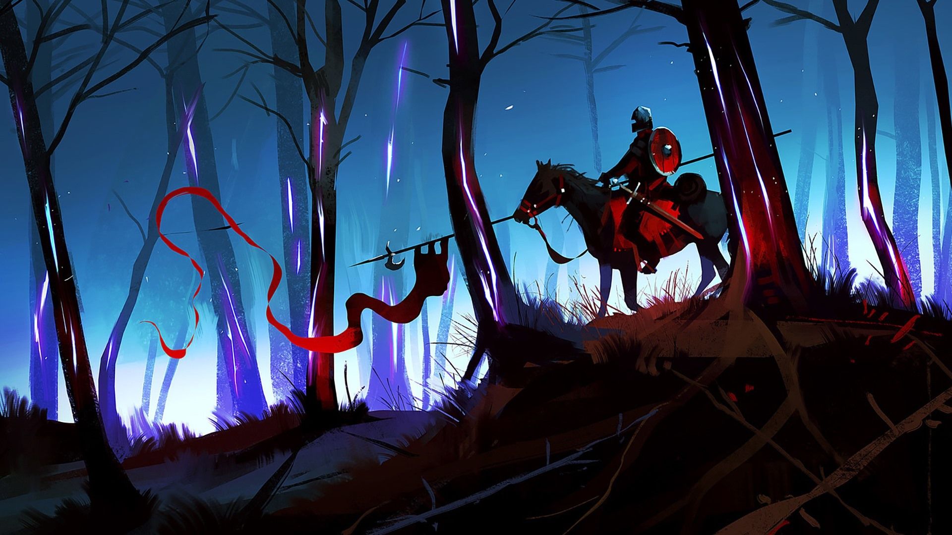 Wallpaper Art picture, forest, horse, warrior, rider 1920x1080 Full HD 2K Picture, Image