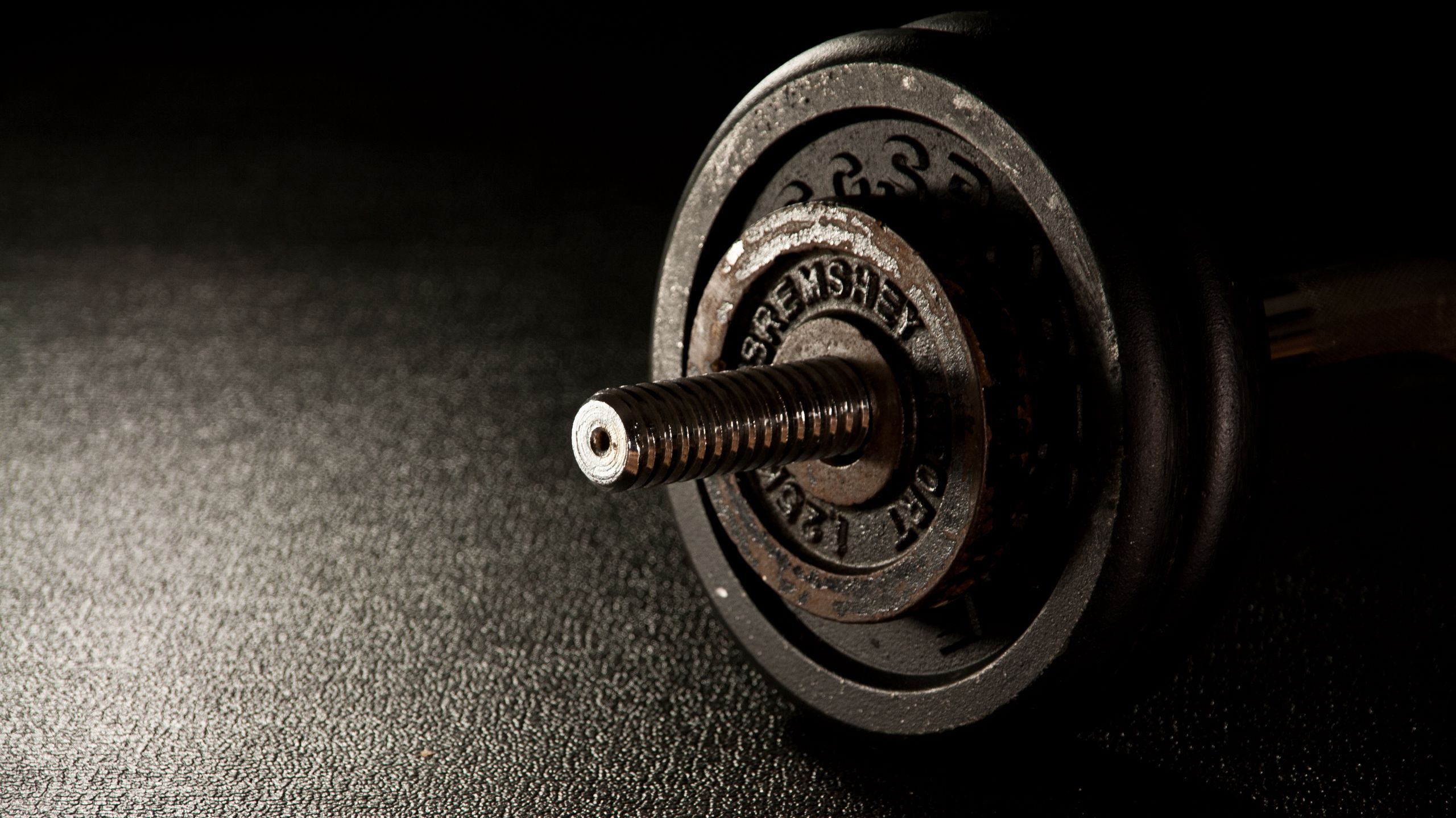 Download wallpaper 2560x1440 dumbbells, fitness, gym widescreen 16:9 HD background