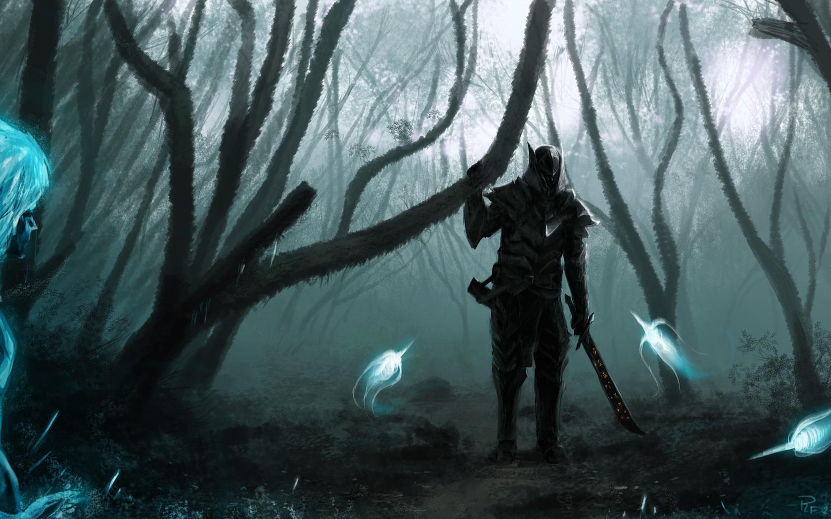 HD Skyrim Elder Scrolls Drawing Warrior Warriors Fantasy Magic Trees Forest Free Picture Wallpaper