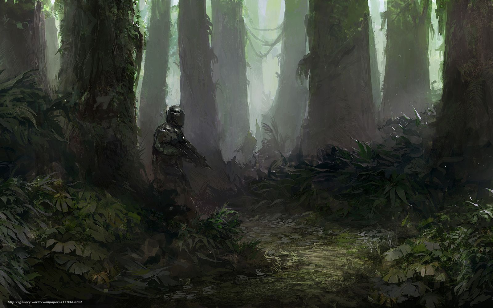 Download wallpaper Art, forest, soldier, Warrior free desktop wallpaper in the resolution 1680x1050