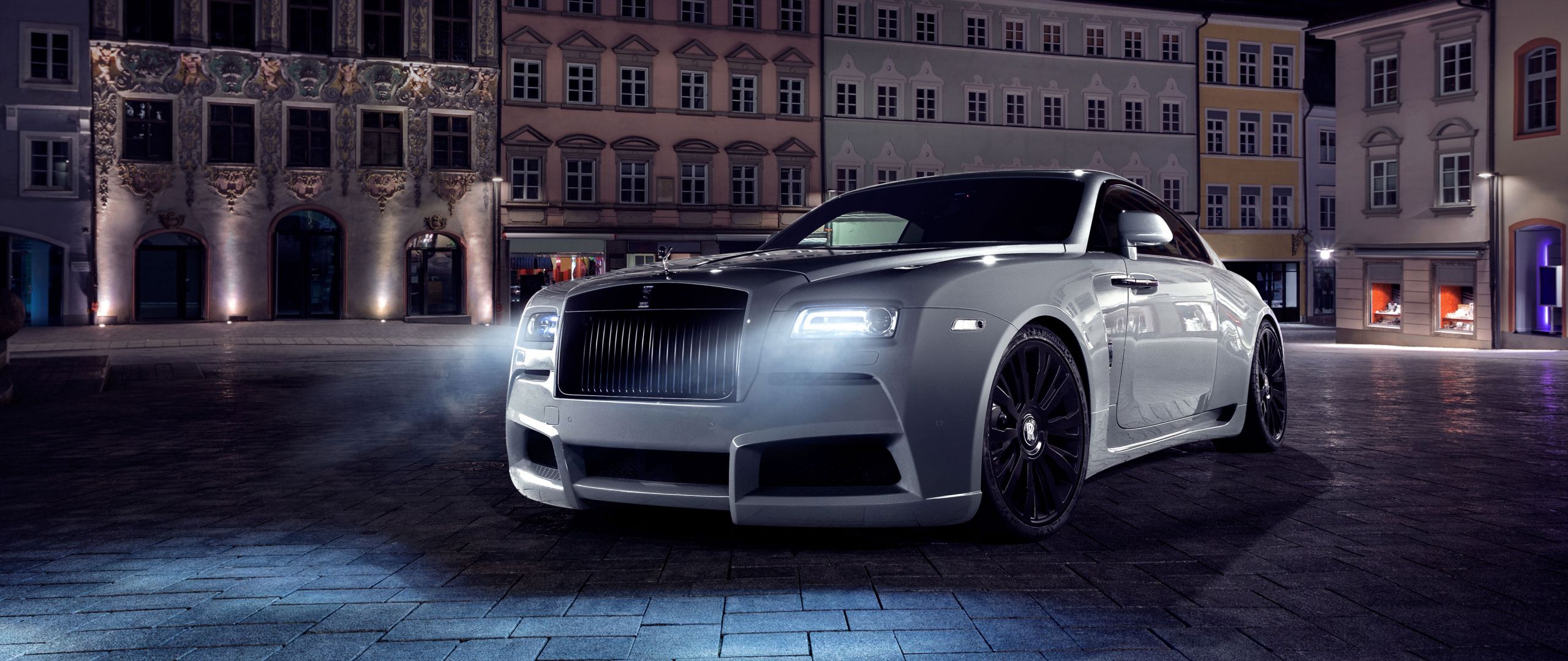 Desktop Wallpaper Rolls Royce Wraith, 2017 White Car, Front View, Night, 4k, HD Image, Picture, Background, F6jvqk