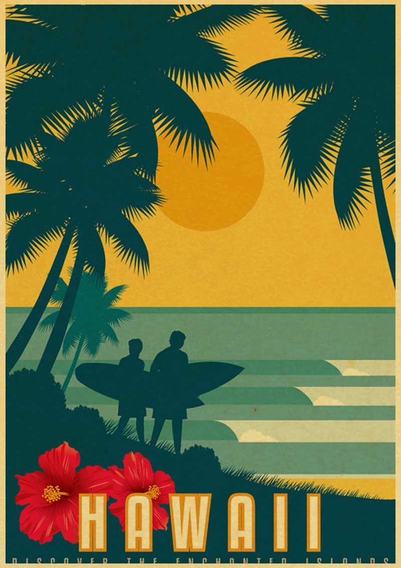 USA CITY Vintage poster Hawaii NaPali design krafts paper retro posters wall stickers wall painting wallpaper cafe bar pub decor. decoration design. vintage posterretro poster