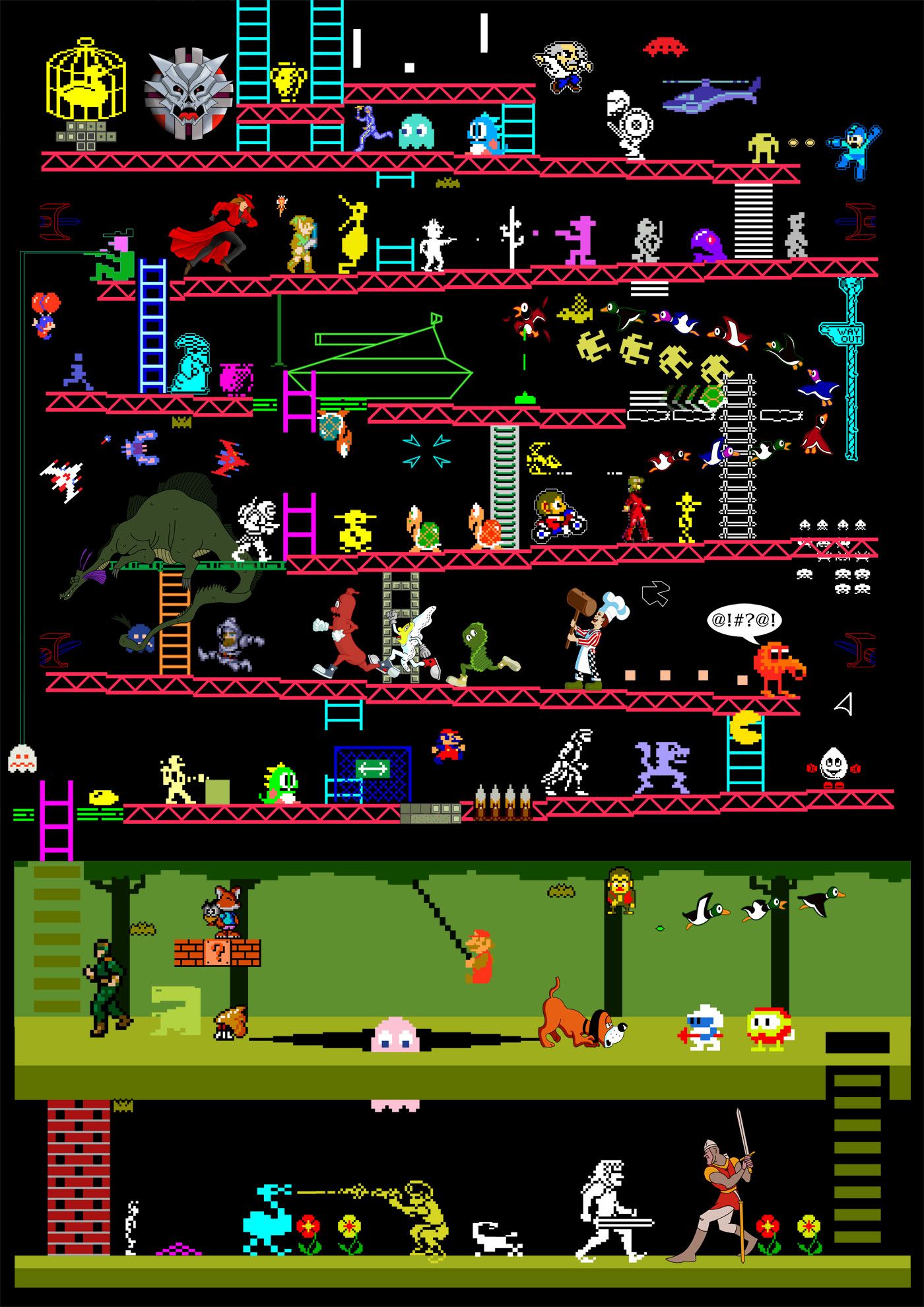 Classic Video And Arcade Games Mashup By Elomin Judan Games Poster HD Wallpaper