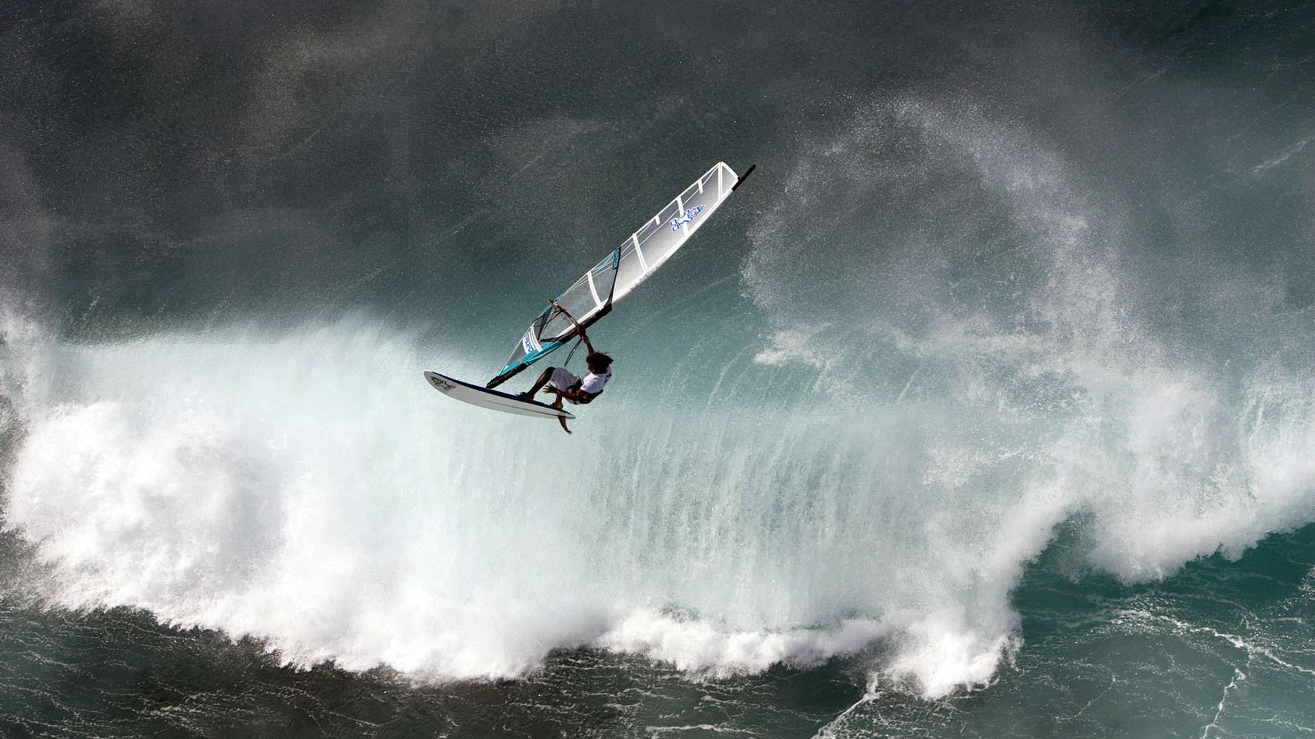 Download wallpaper 1920x1080 windsurfing, wave, water, sports full hd, hdtv, fhd, 1080p HD background