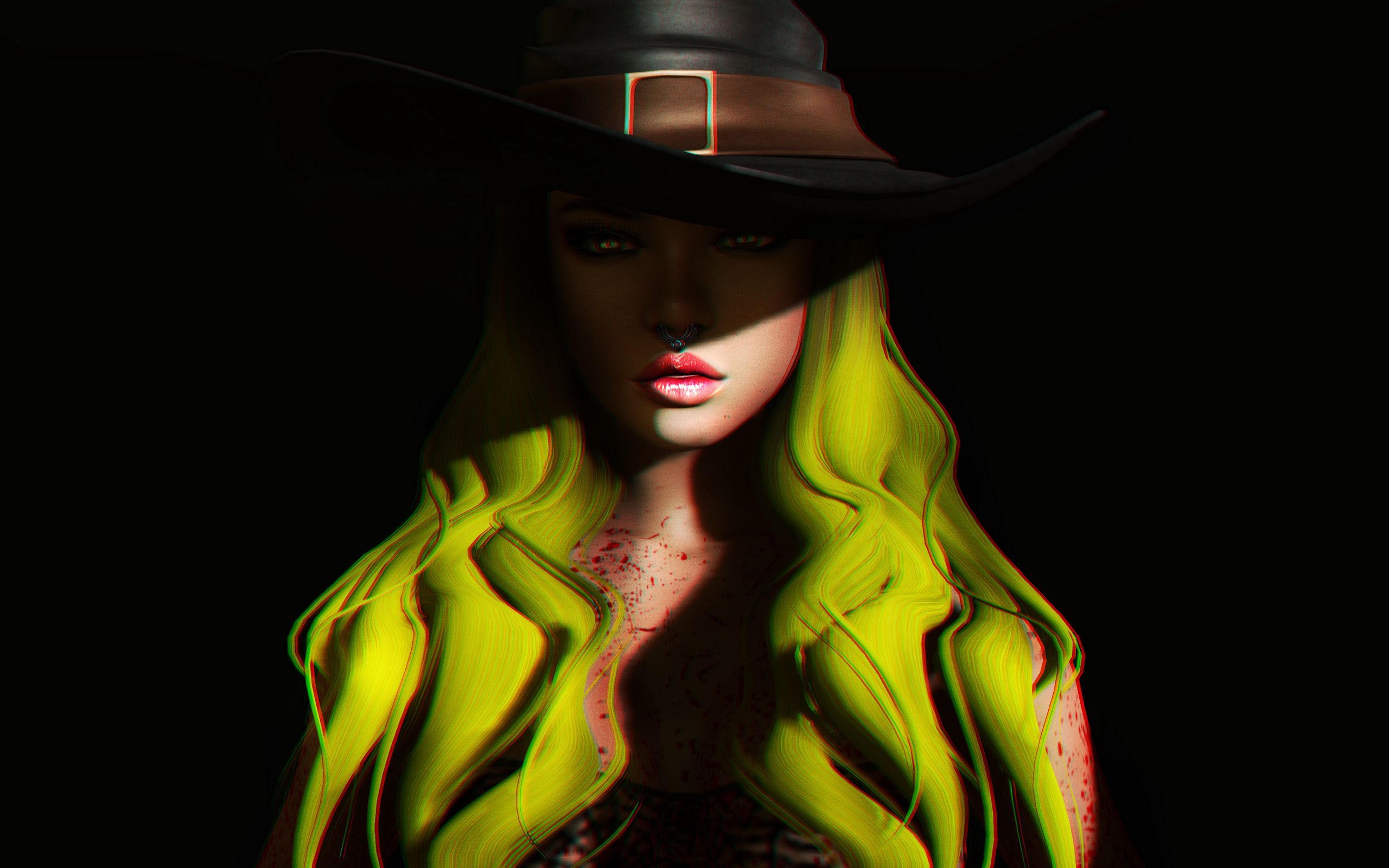 Download wallpaper 2560x1600 halloween, girl, hat, shadow, art widescreen 16:10 HD background