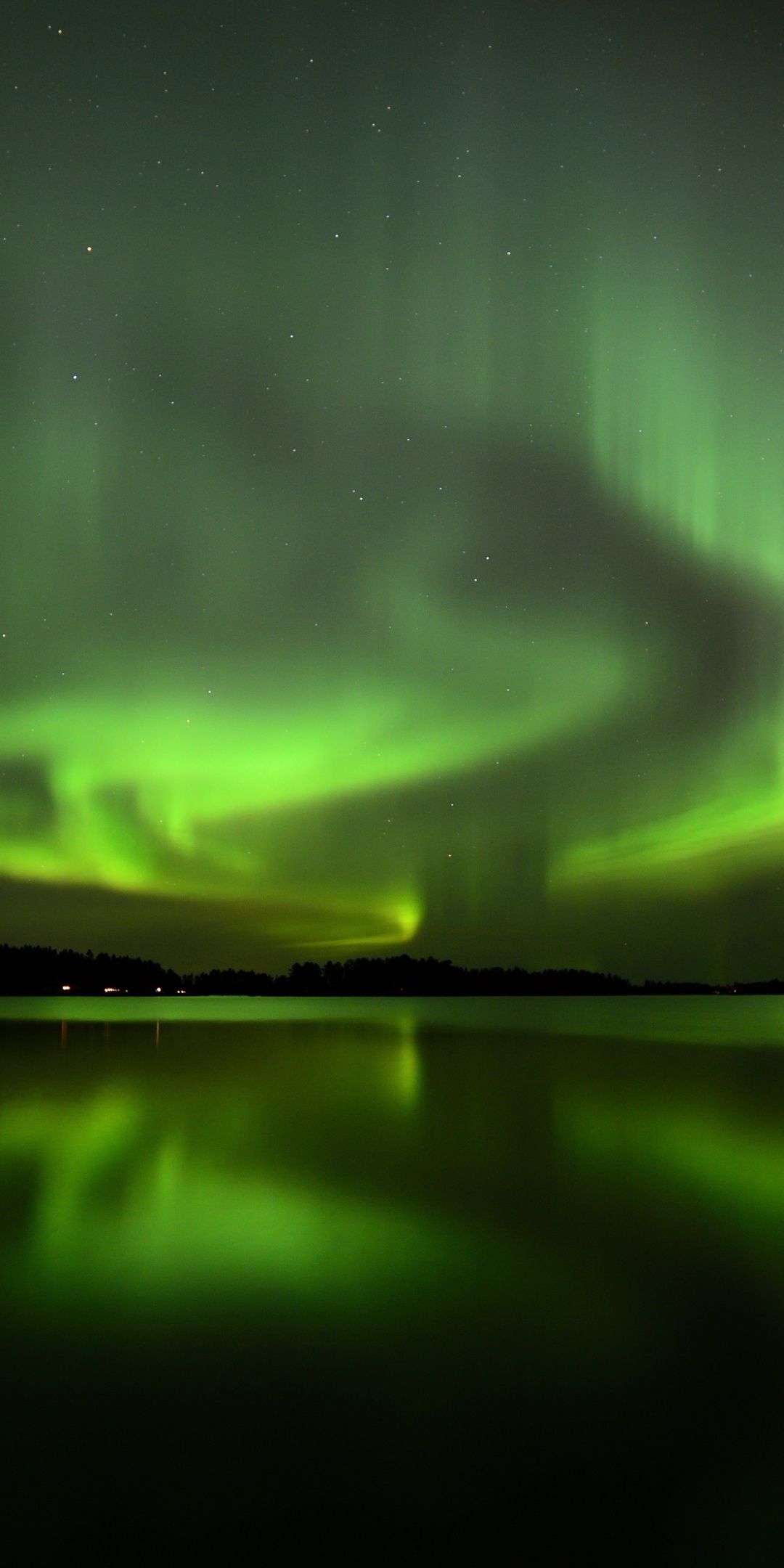 Northern Lights, green sky, lake, reflections, 1080x2160 wallpaper. Green sky, Northern lights, Sky