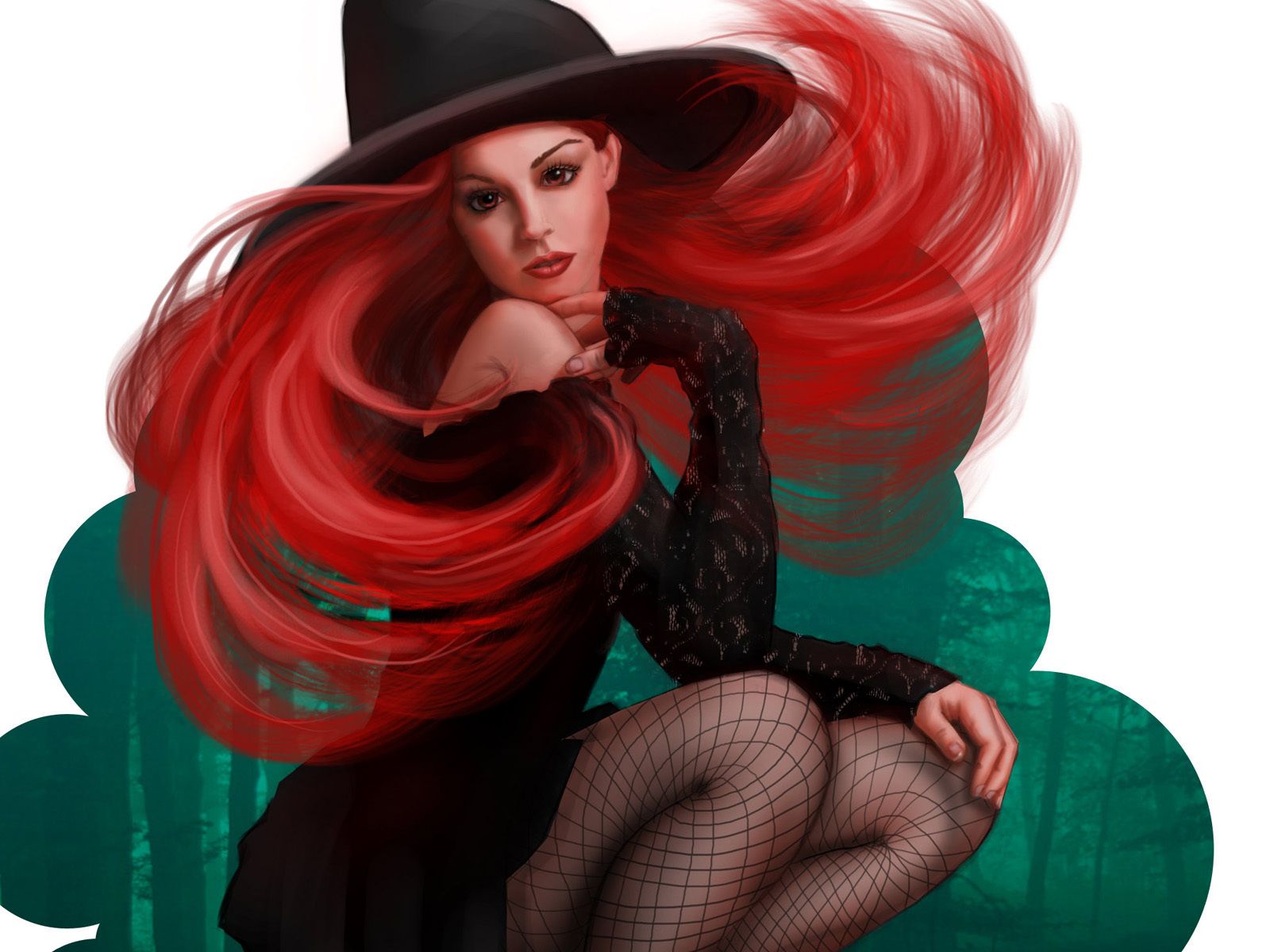 halloween, halloween, girl, the witch, redhead, hat, art desktop wallpaper 25012
