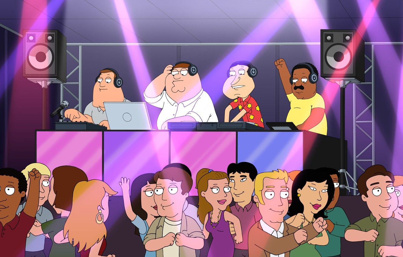 Wallpaper Music, People, Family guy, Family Guy, Cartoon, Brown, Cleveland, Peter, Joe, Cleveland, Joe, Glenn, Peter Griffin, Dancing, Glenn, Glenn Quagmire image for desktop, section фильмы