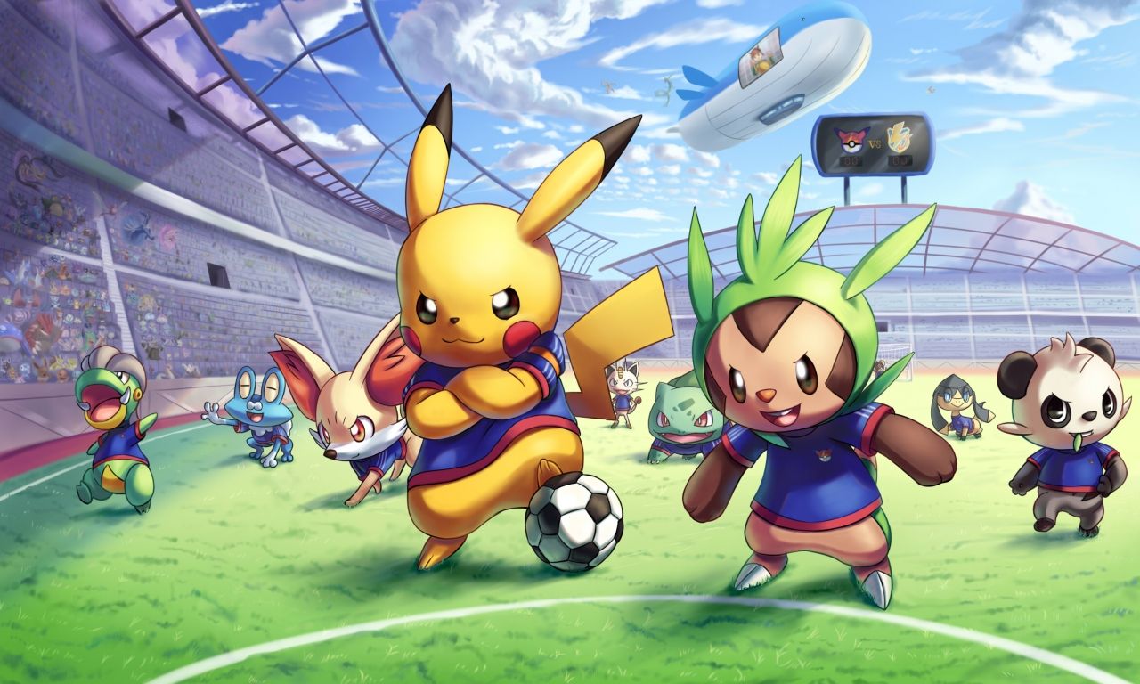 Charachters from Pokemon playing soccer Anime Wallpaper