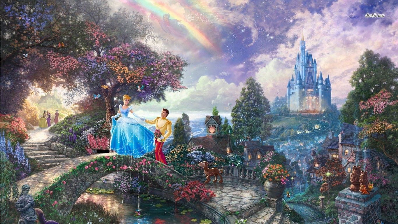 Cinderella and Prince Charming HD wallpaper. Cinderella wallpaper, Disney paintings, Thomas kinkade disney