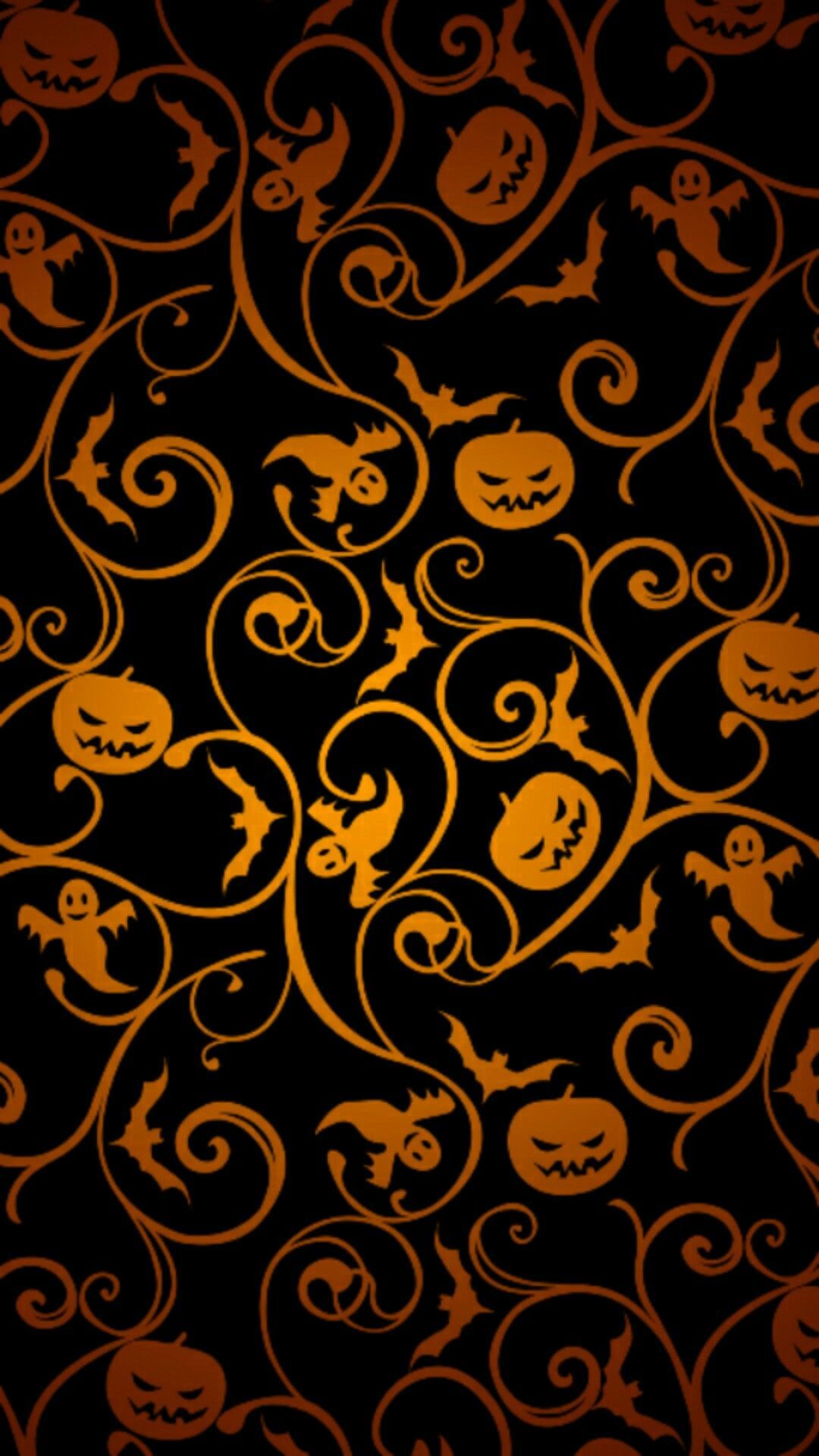 Halloween pumpkin vines, ghosts, bats cellphone wallpaper locks screen. Halloween wallpaper iphone, Halloween wallpaper, Halloween background