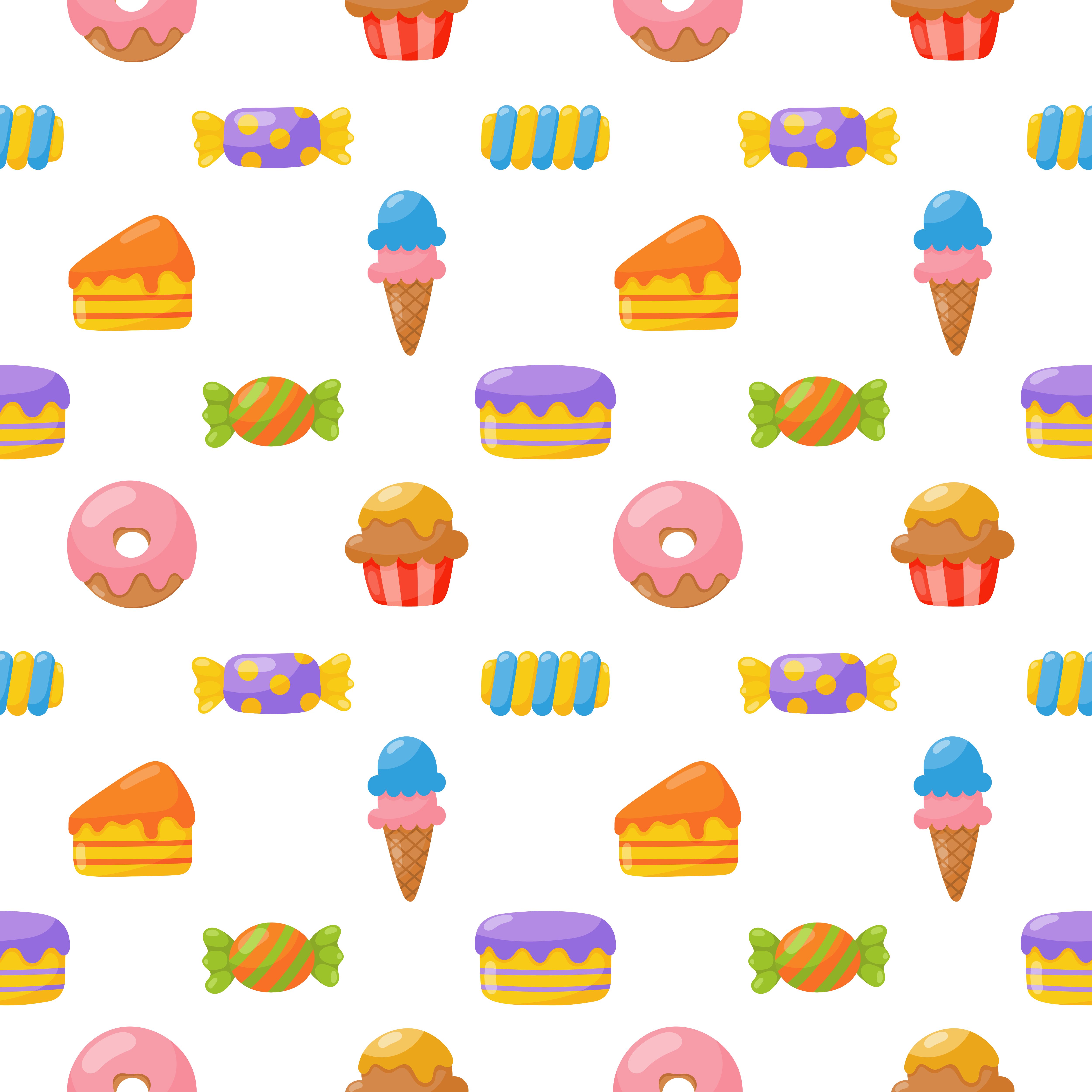 cute candy seamless pattern. sweets desserts isolated on white background Free Vectors, Clipart Graphics & Vector Art
