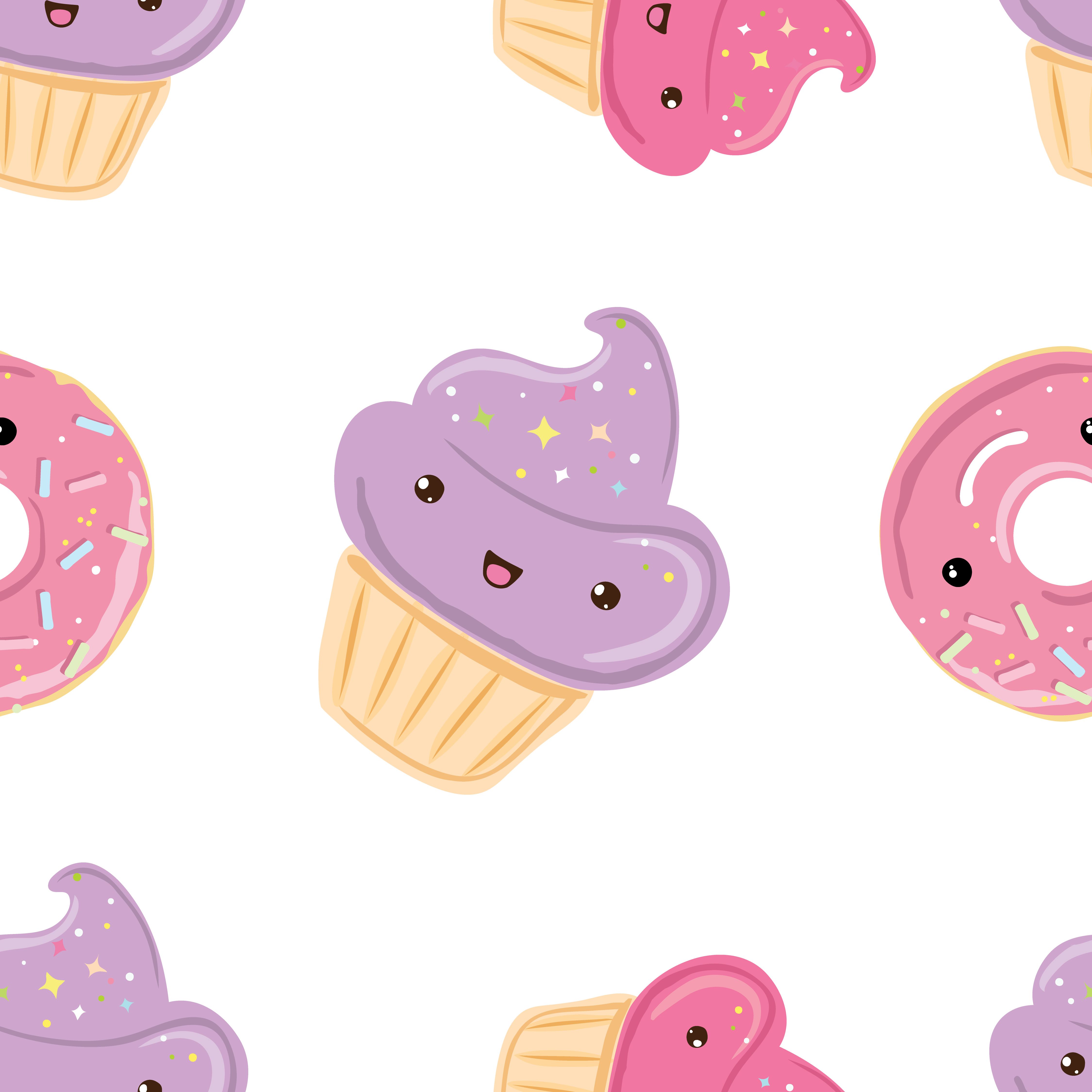 Seamless pattern with sweets, cupcakes isolated on white background. Free Vectors, Clipart Graphics & Vector Art