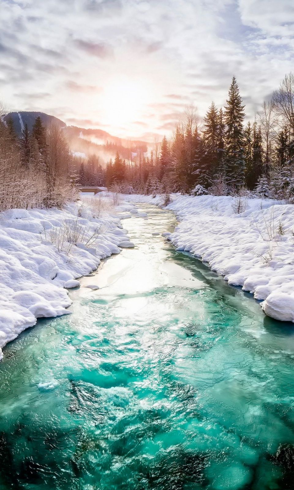 Beautiful River In Winter Mobile Wallpaper