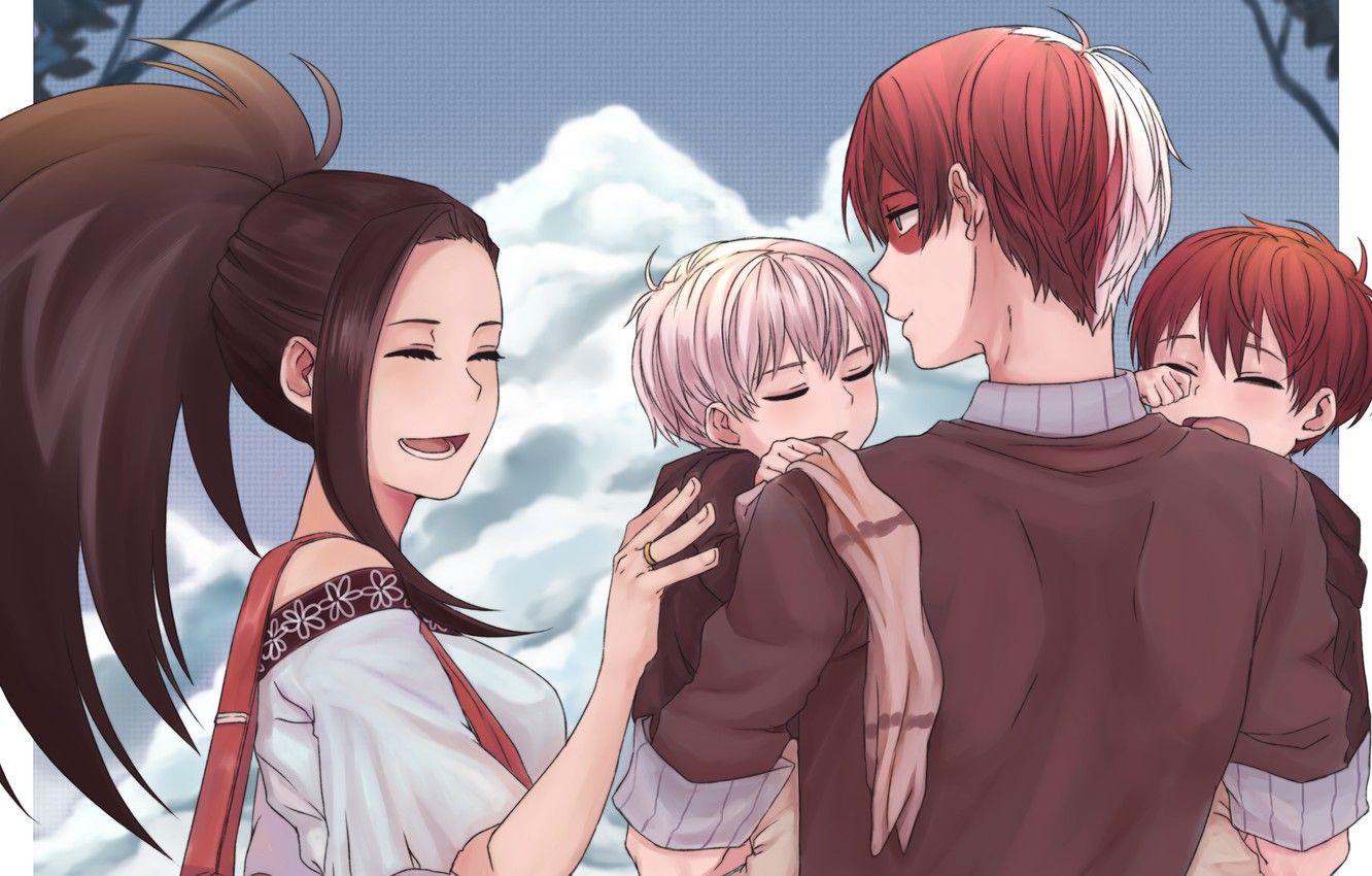 Wallpaper children, anime, family, art, pair, two, Boku no Hero Academy, Todoroki Shoto, My Hero Academy, Airoso Momo image for desktop, section сёнэн