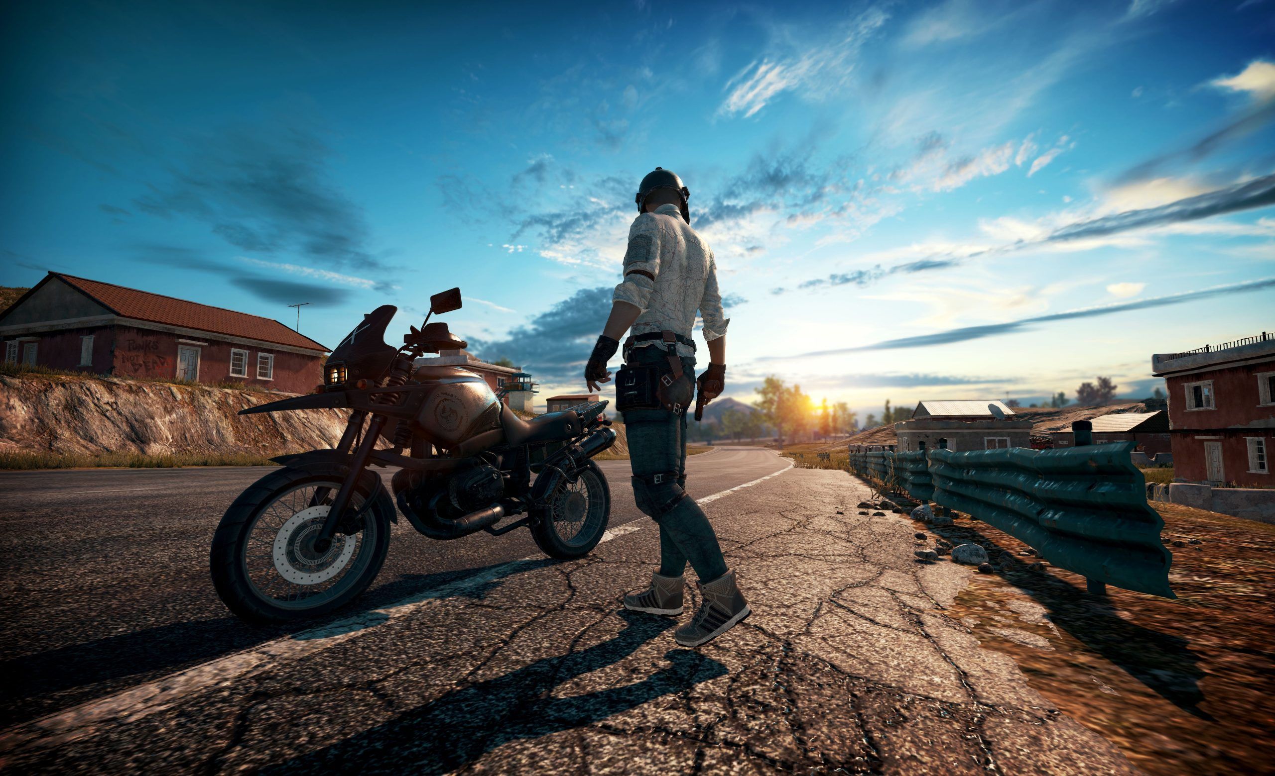 Game Pubg Player Ready For Bike Riding With Gun Wallpaper
