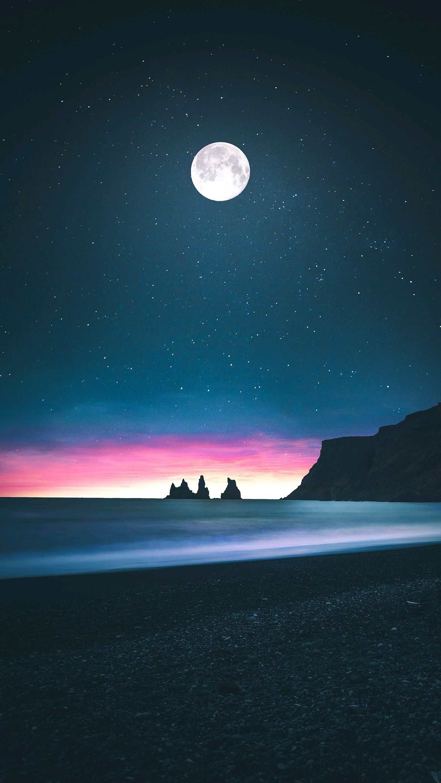 Beach Moon Horizon Low Tides Android Wallpaper. iPhone wallpaper sky, iPhone wallpaper night, Nature wallpaper
