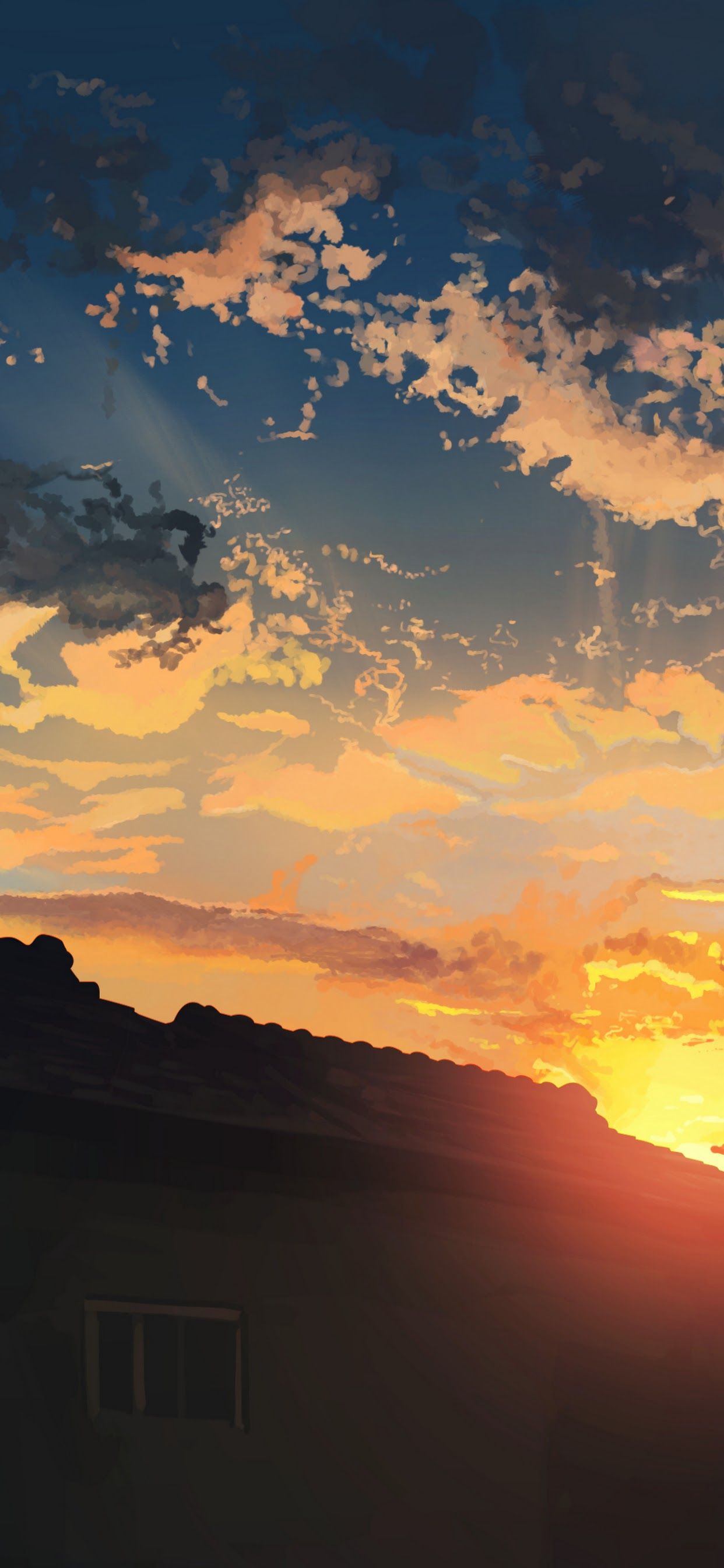 Anime Scenery Sunrise Clouds Sky 4K Wallpaper