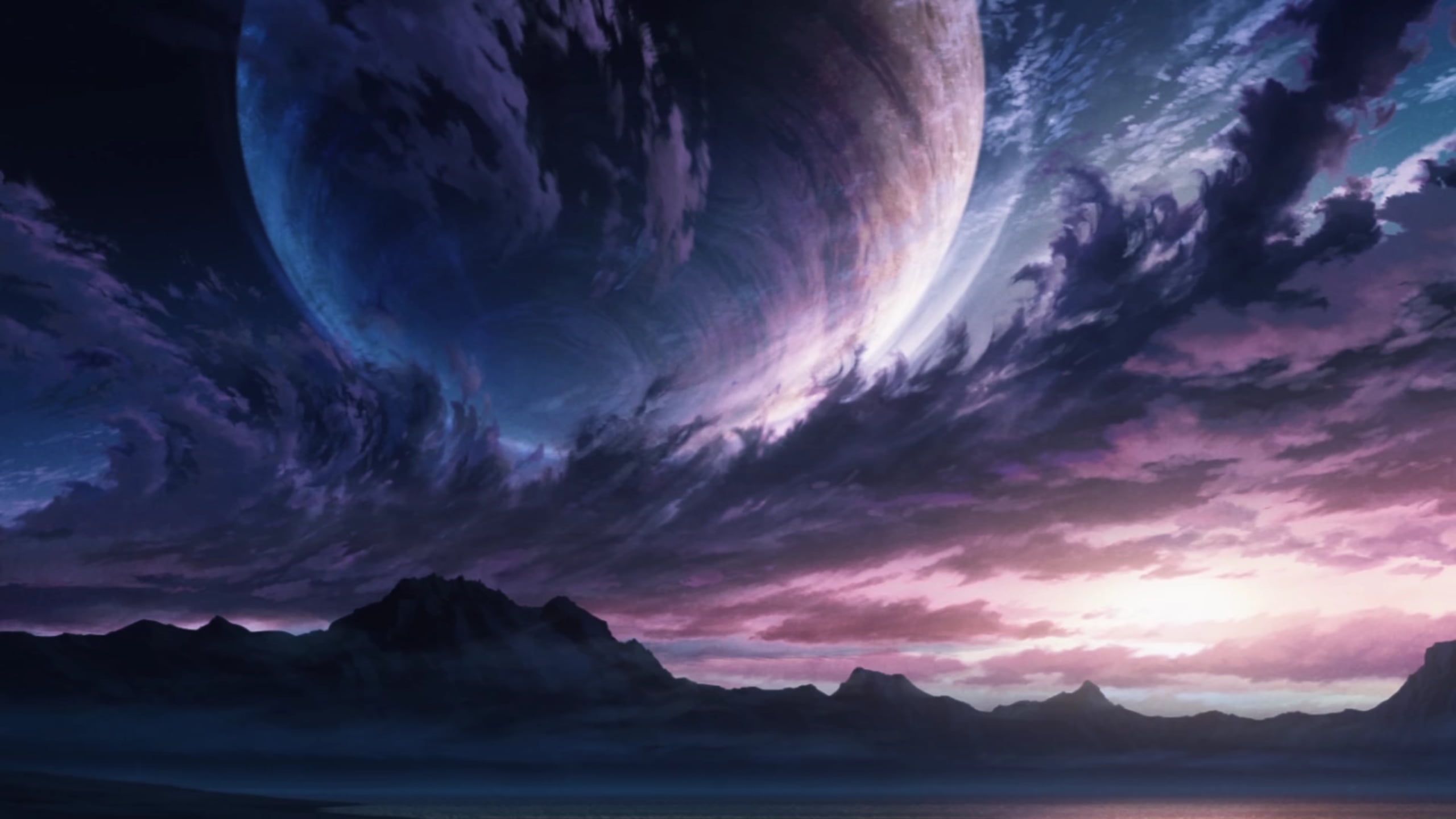 mountain range, silhouette image of mountain under moon #Madeon Porter Robinson #space #shelter K #wallpaper #hdwallpa. Anime scenery, Anime background, Scenery