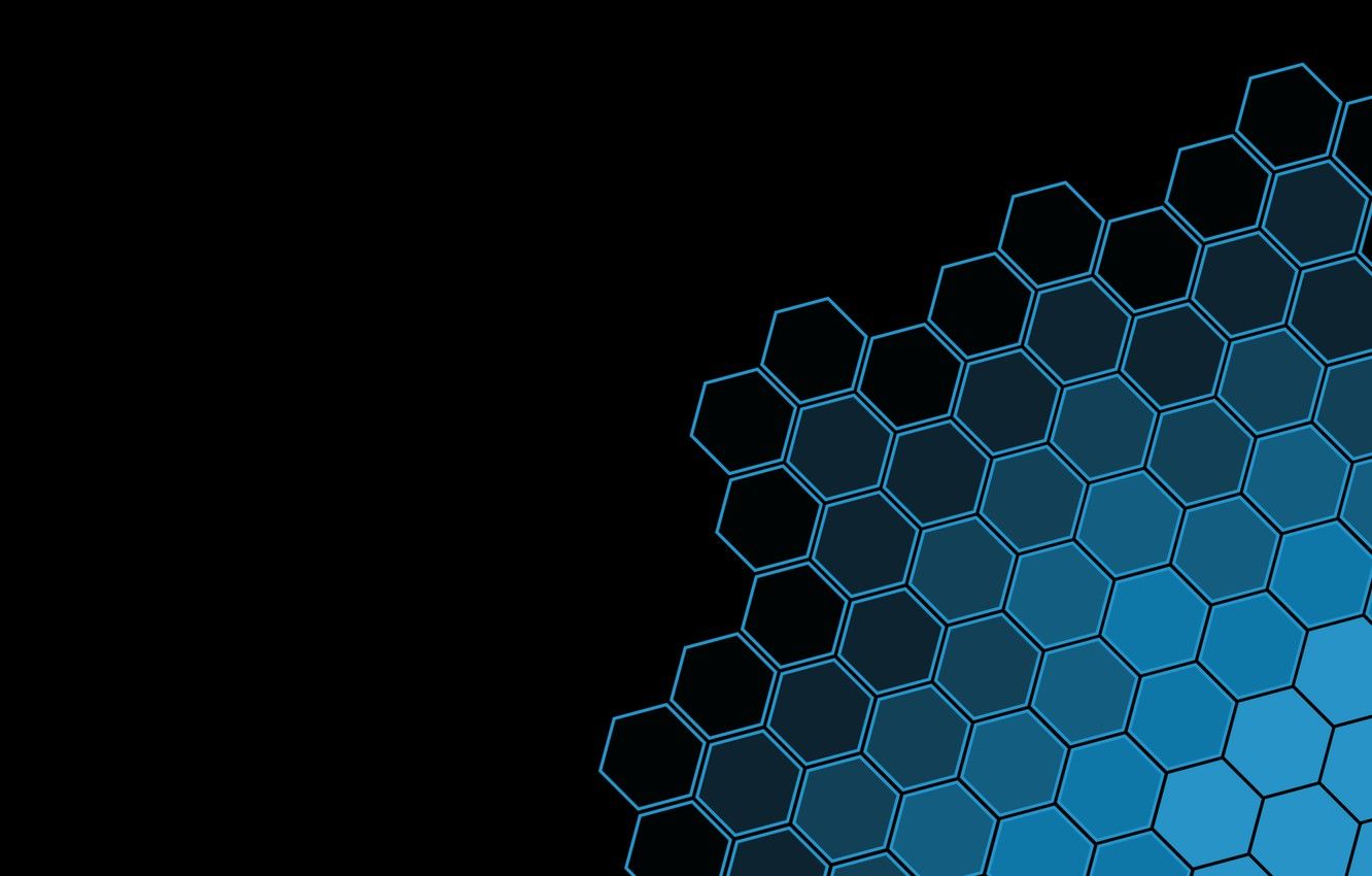 Wallpaper black, minimalism, texture, blue, black background, geometry, simple background, geometric shapes, Hexagons image for desktop, section минимализм