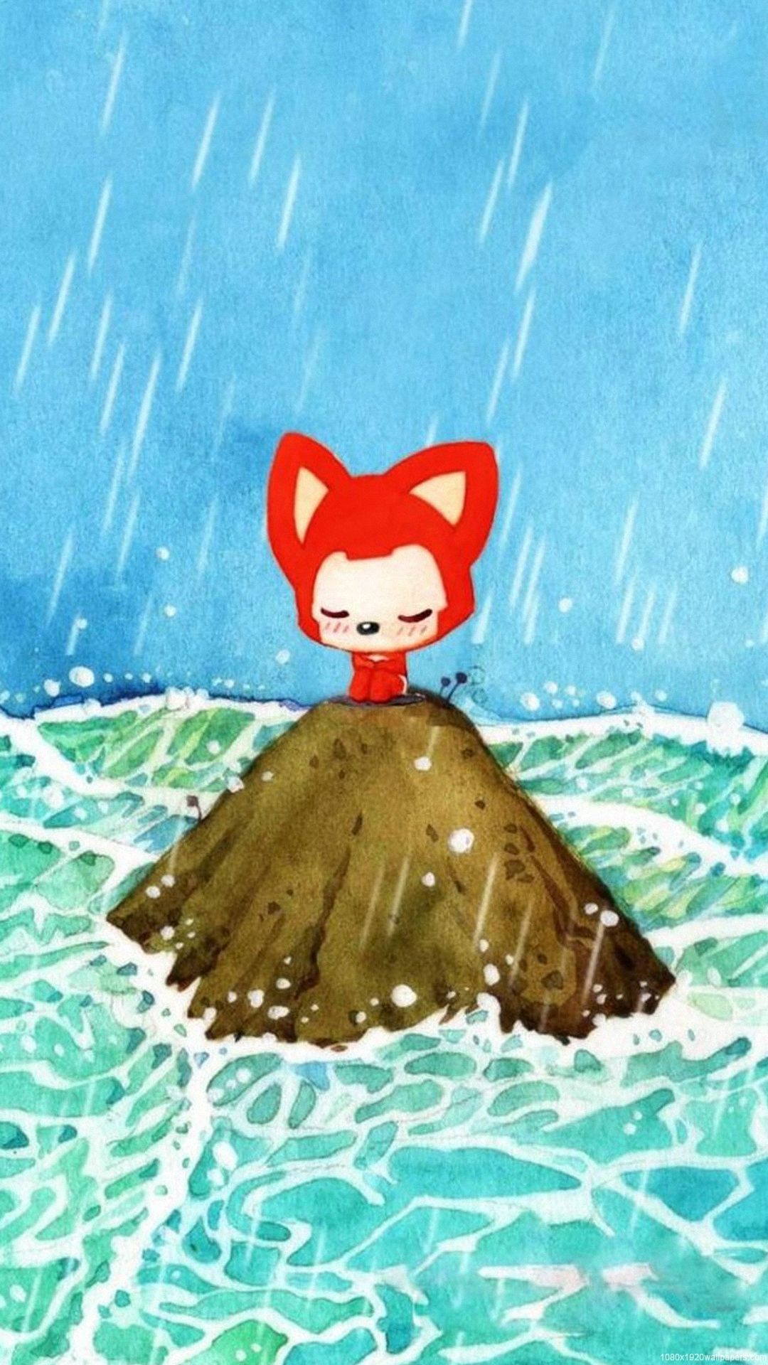 Cartoon Fox Rain Wallpaper HD