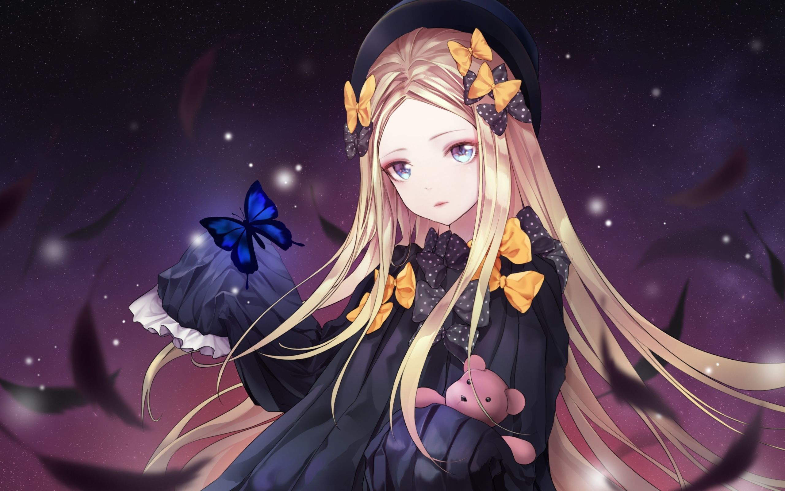 Beautiful anime girl with bows in long hair Desktop wallpaper 2560x1600