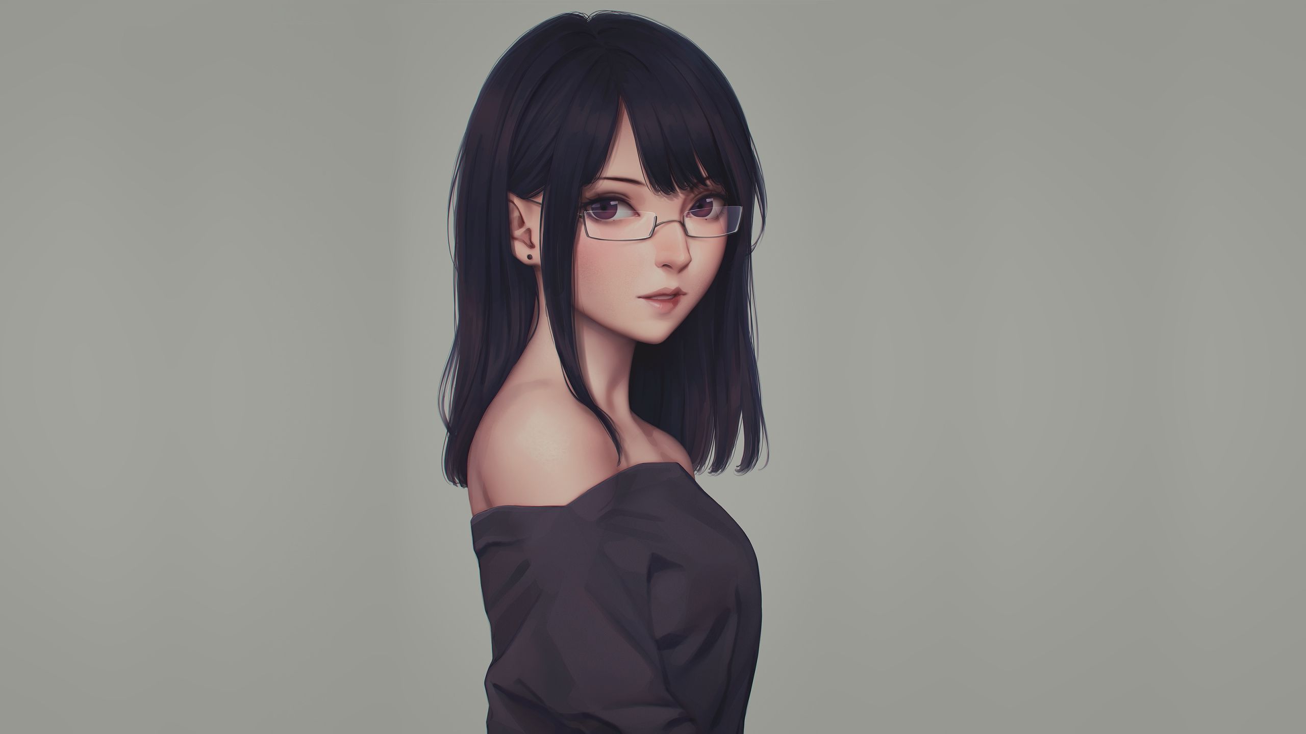 Download Anime girl, beautiful, glasses, art wallpaper, 2560x1440, Dual Wide, Widescreen 16:9, Widescreen