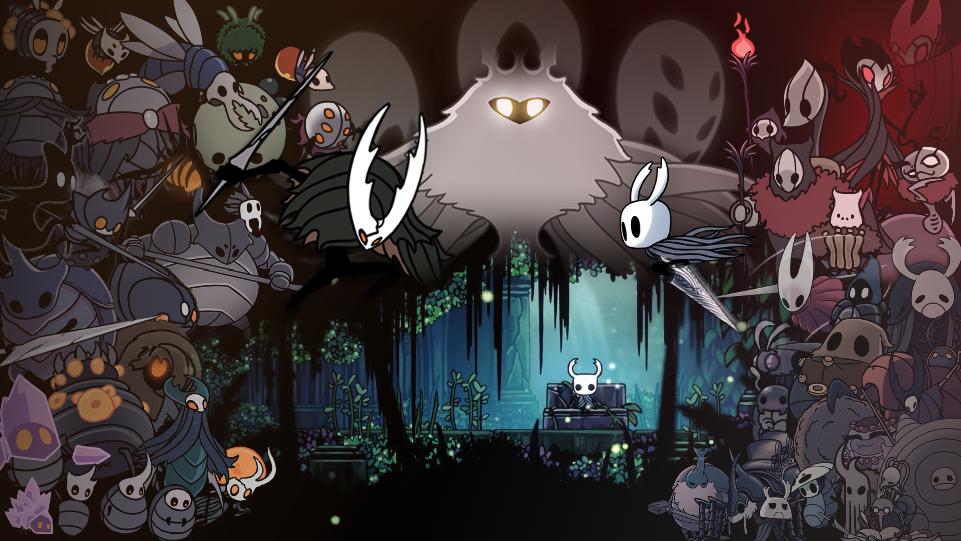 Hollow Knight Wallpaper finished!! [1920x1080] No Godmaster related bosses (yet) Need trendy #iPhone7 #iphone7Plus case?. Cartoon wallpaper hd, Hollow art, Knight