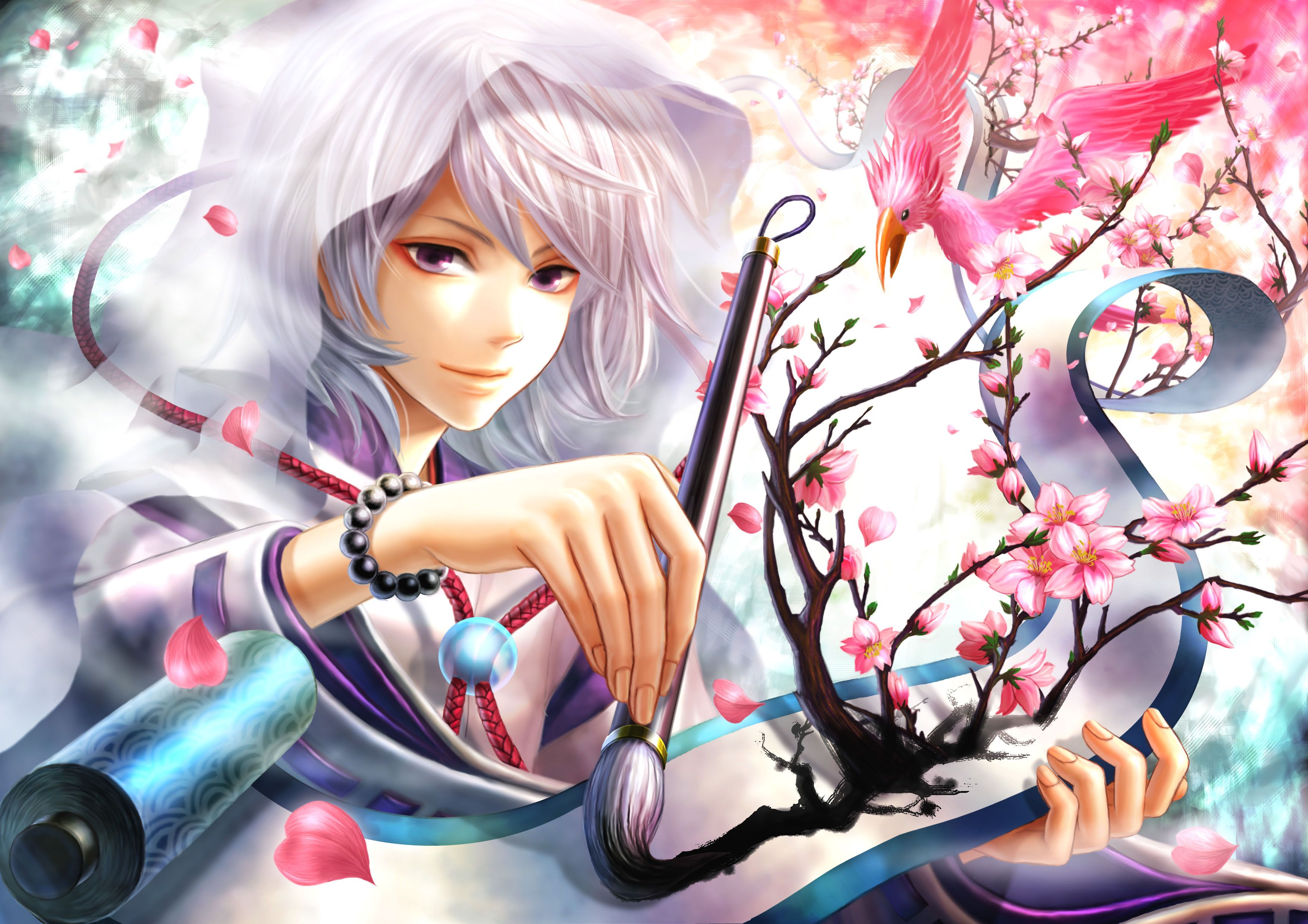 Anime Boy With White Hair And Purple Eyes HD Wallpaper