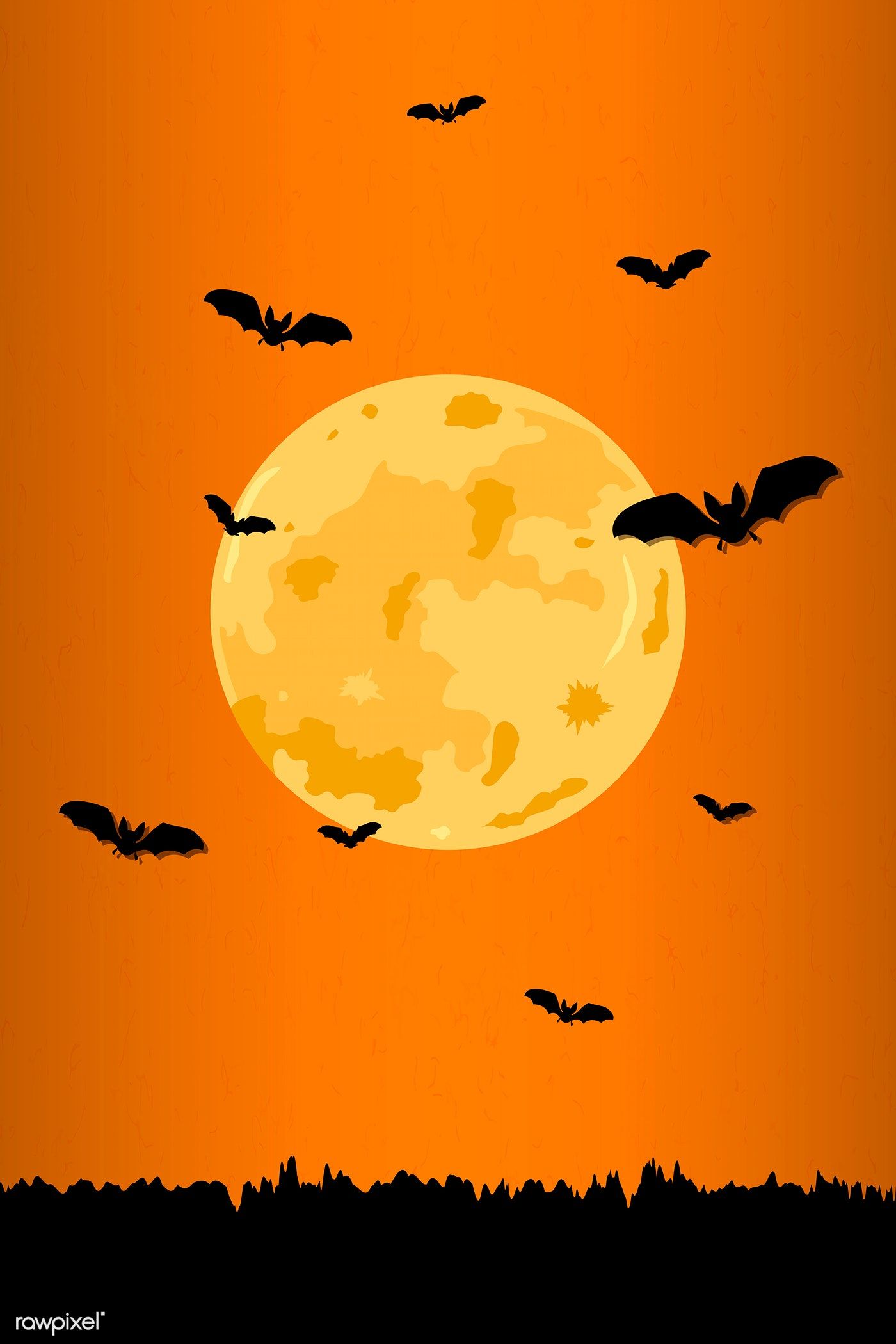 Full moon pattern on orange Halloween background vector. free image by rawpixel.co. Halloween wallpaper background, Halloween background, Vintage halloween art