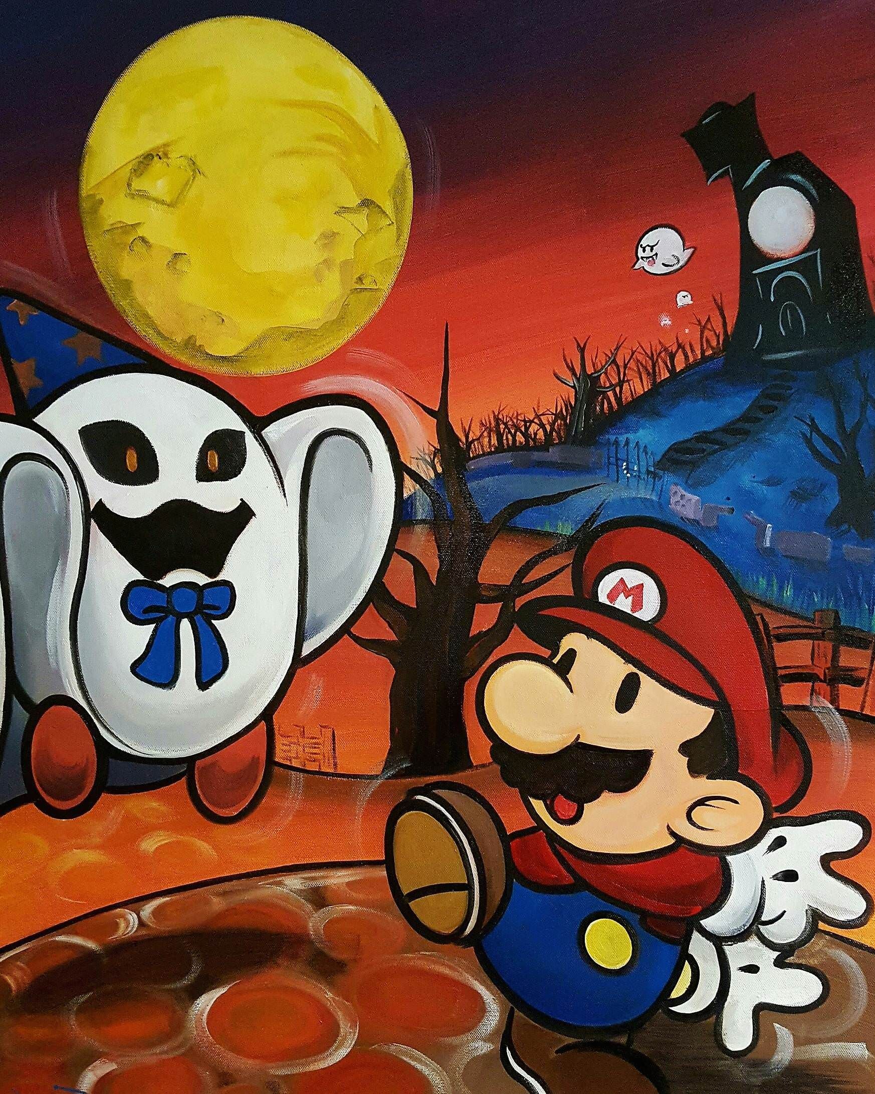 Paper Mario fan art painting I did last year for Halloween. Paper mario, Mario fan art, Mario and luigi