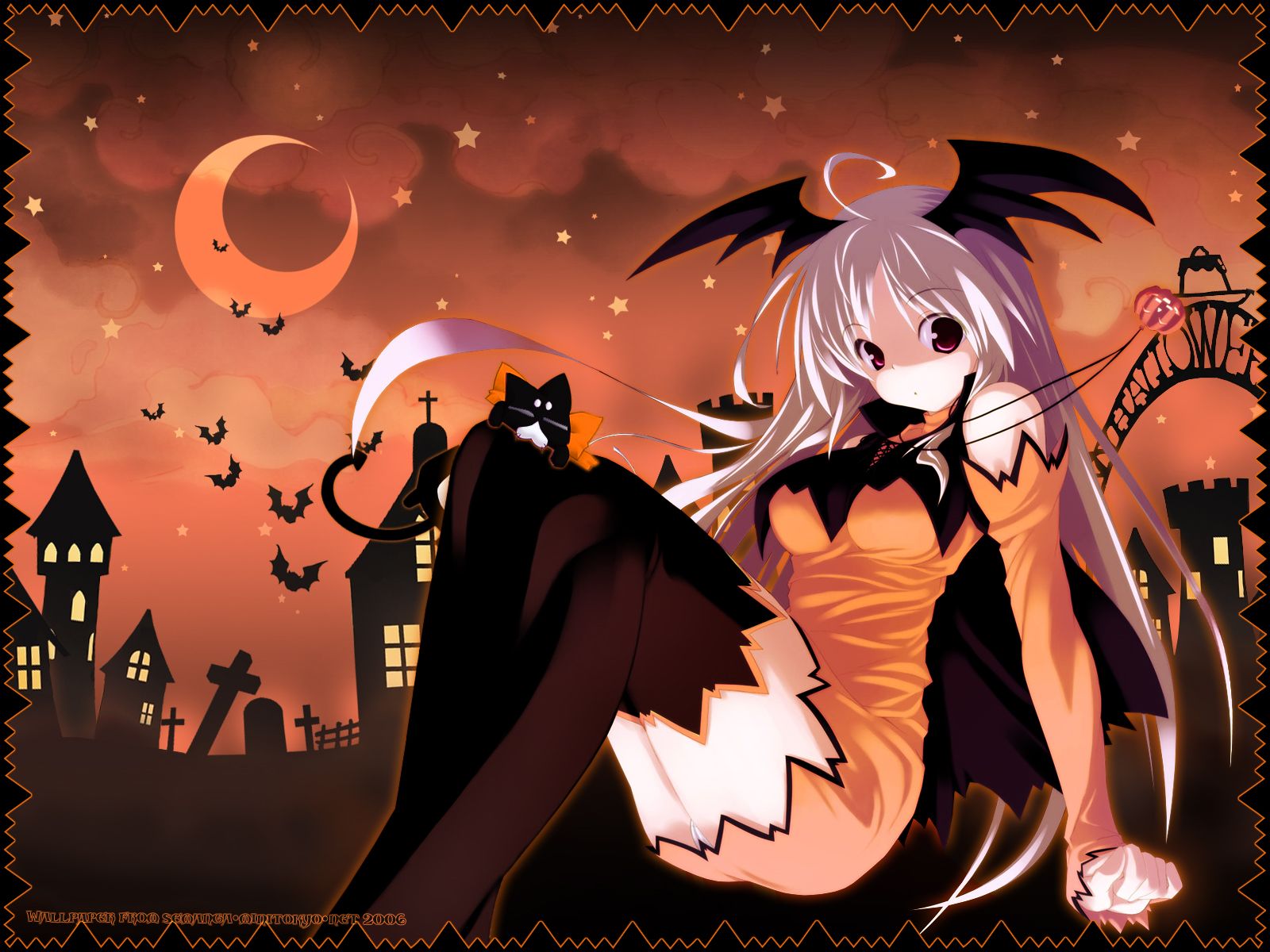 Mobile wallpaper: Anime, Halloween, Cat, Ghost, Crossover, Vampire