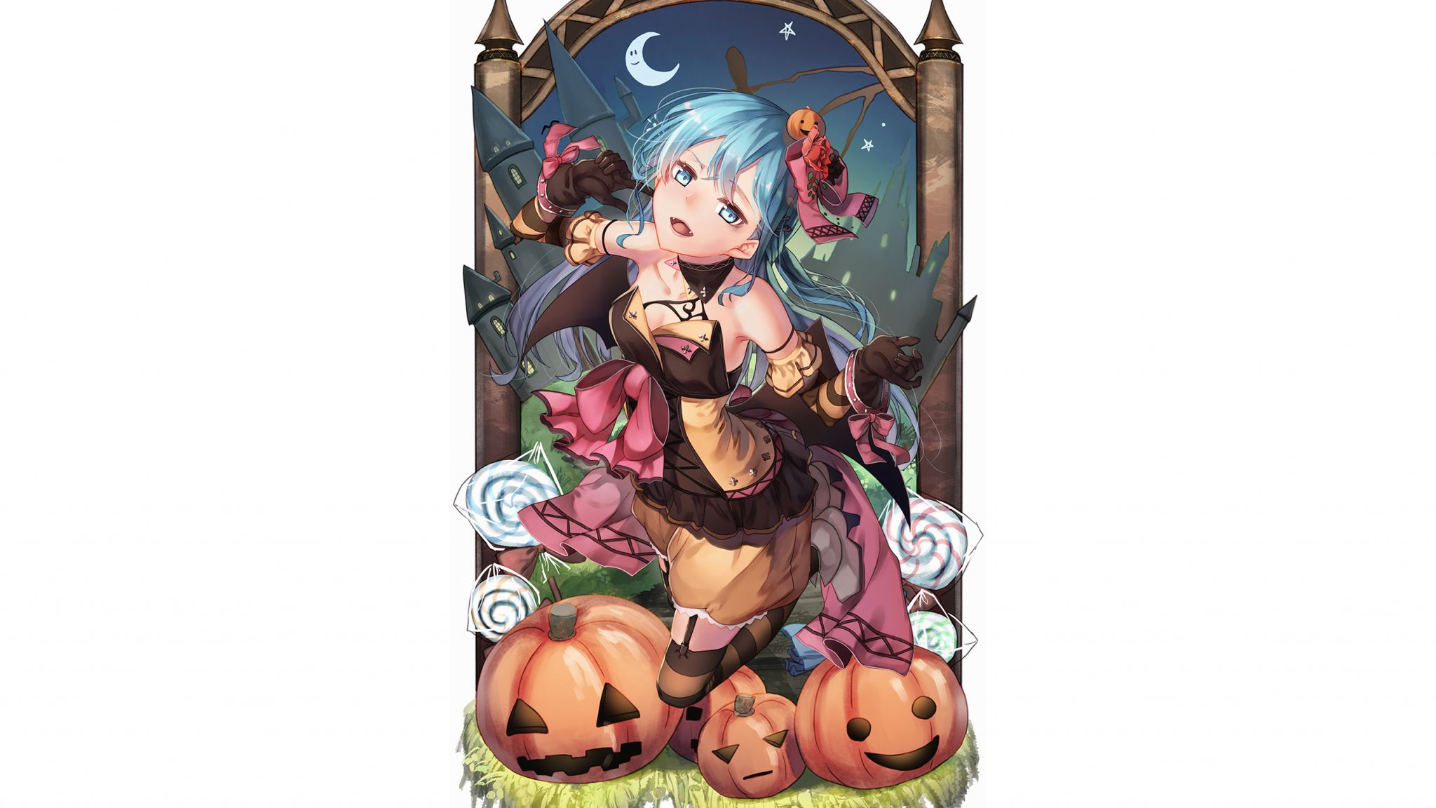 Desktop Wallpaper Vampire, Anime Girl, Minimal, Halloween, HD Image, Picture, Background, 8f41f7