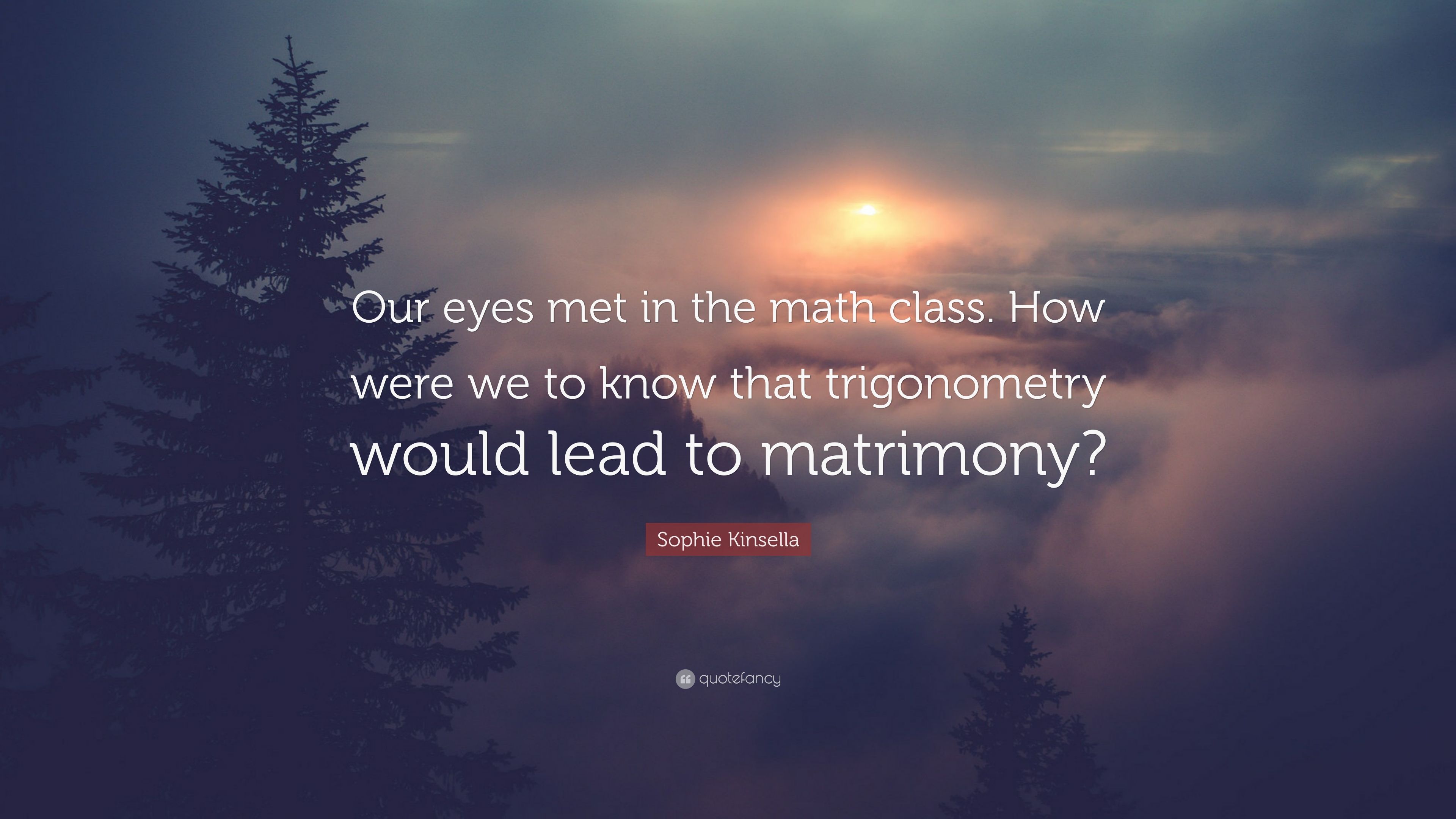 Sophie Kinsella Quote: “Our eyes met in the math class. How were we to know that trigonometry would lead to matrimony?” (7 wallpaper)