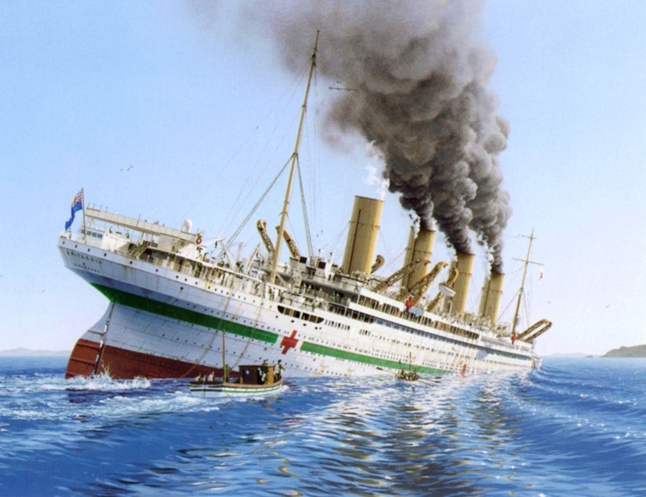 Sinking of the Britannic, drawing Ken Marschall. Rms titanic, Titanic, Abandoned ships