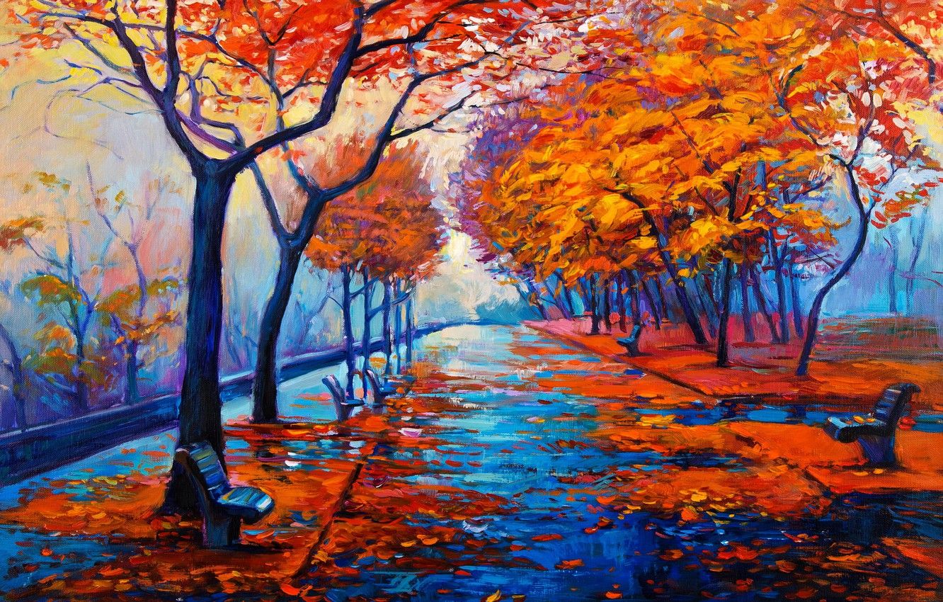 Wallpaper landscape, paint, picture, painting, landscape, autumn, painting, oil, watercolor image for desktop, section живопись
