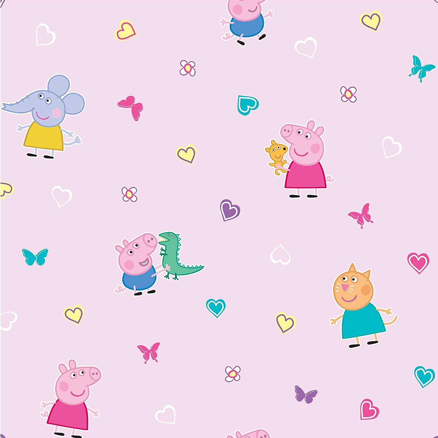 Peppa Pig Pink Heart Butterfly Childrens George Pig Emily Elephant Candy Cat Wallpaper: Amazon.co.uk: DIY & Tools