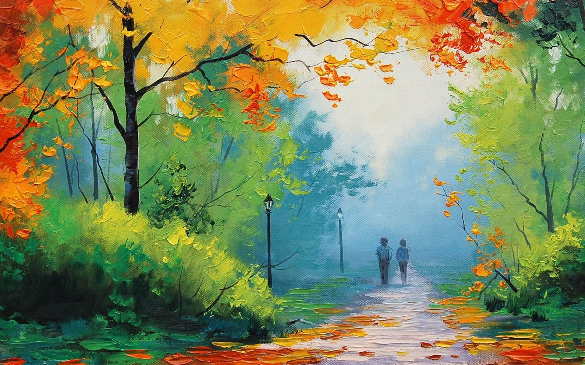 Autumn Painting Couple desktop PC and Mac wallpaper