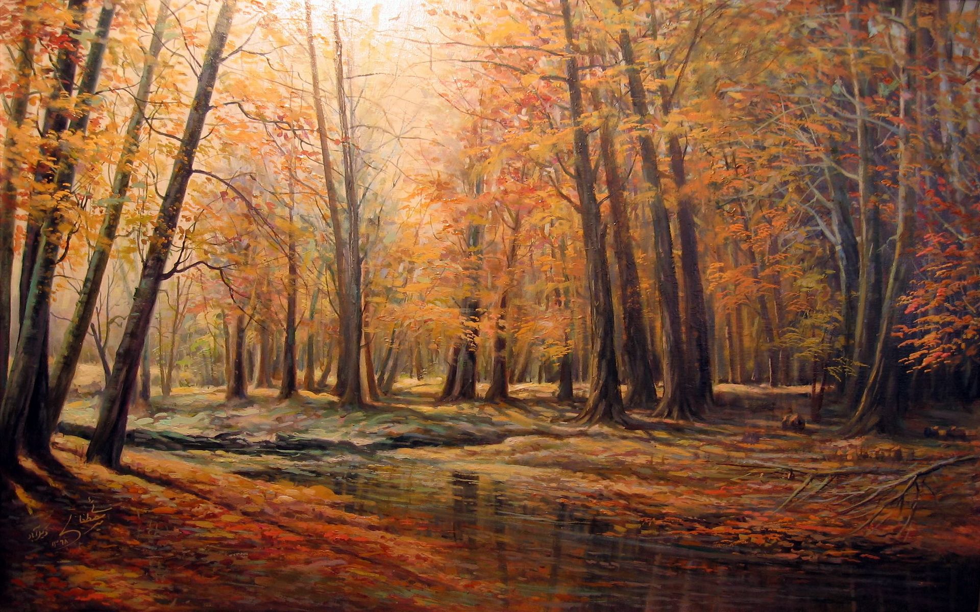 Autumn Forest & Creek Painting wallpaper. Autumn Forest & Creek Painting